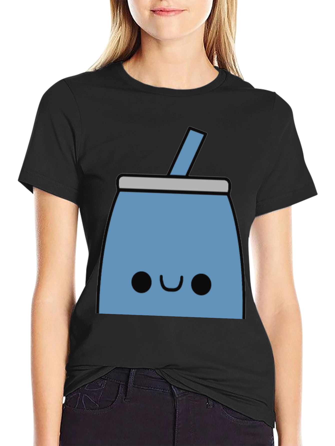 Black Cute Blue Drink Black T-Shirt view 2