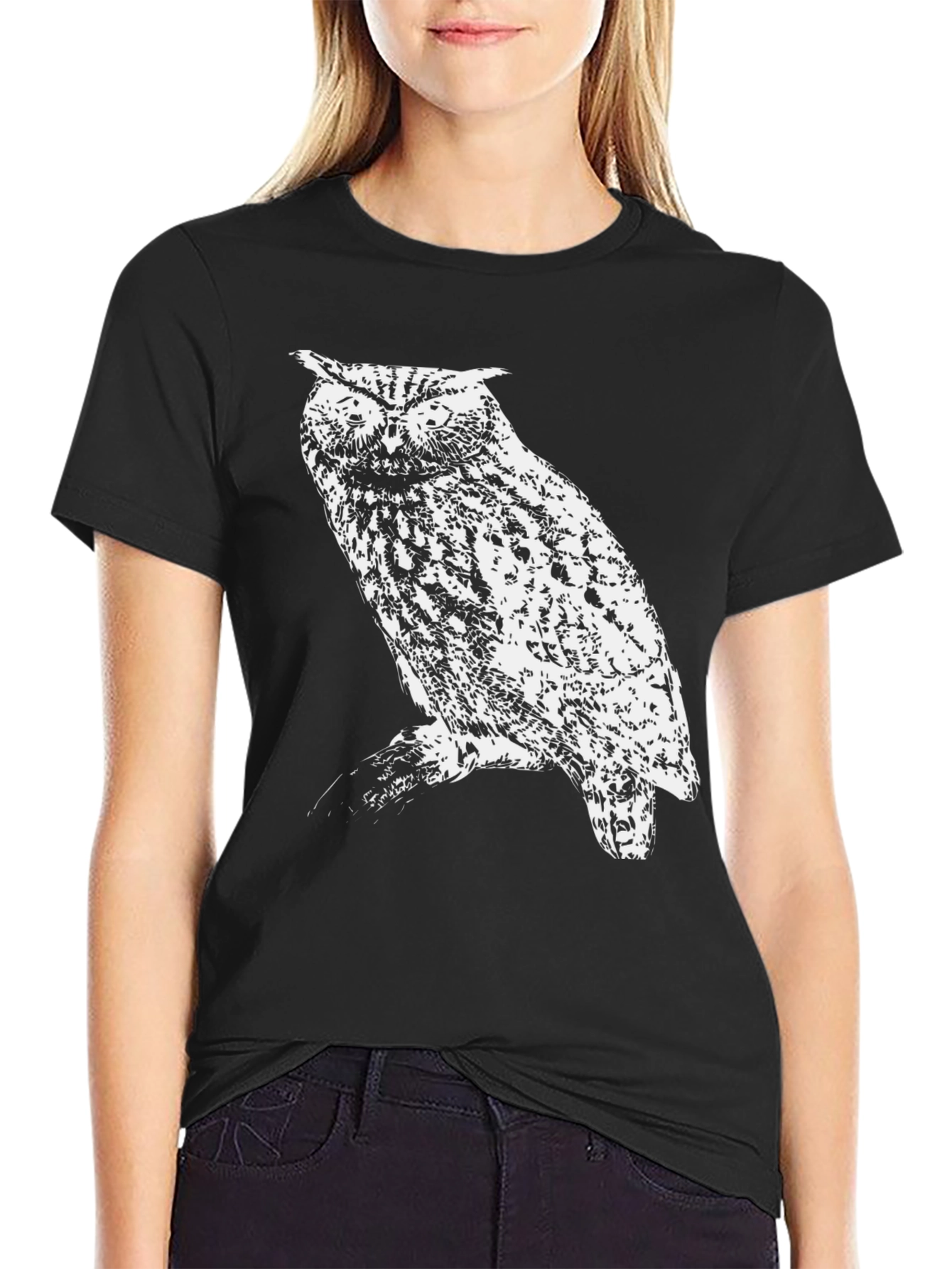 Black Owl Graphic Black T-Shirt view 2
