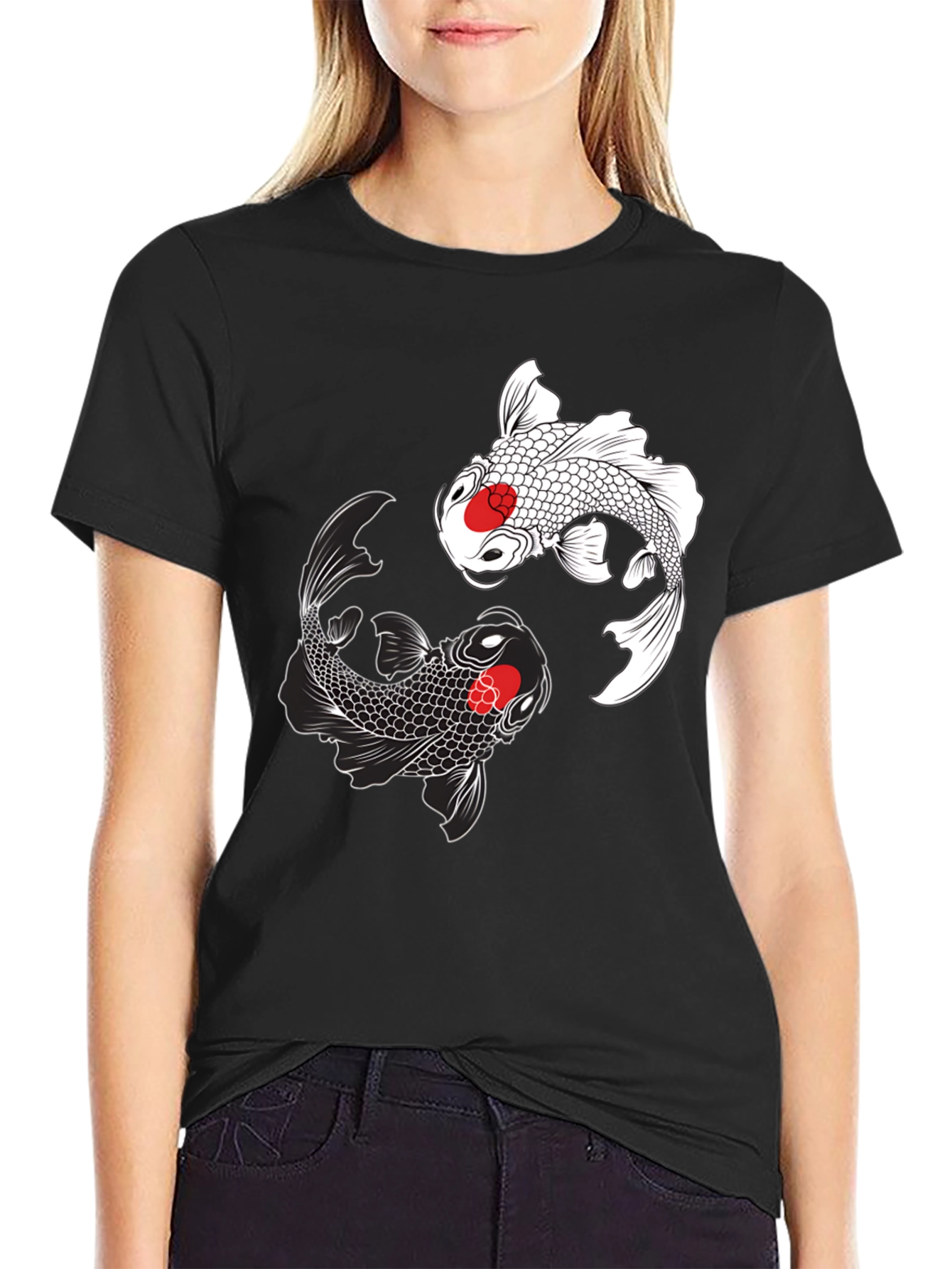 Black Koi Fish Yin Yang Graphic Tee - Black view 2