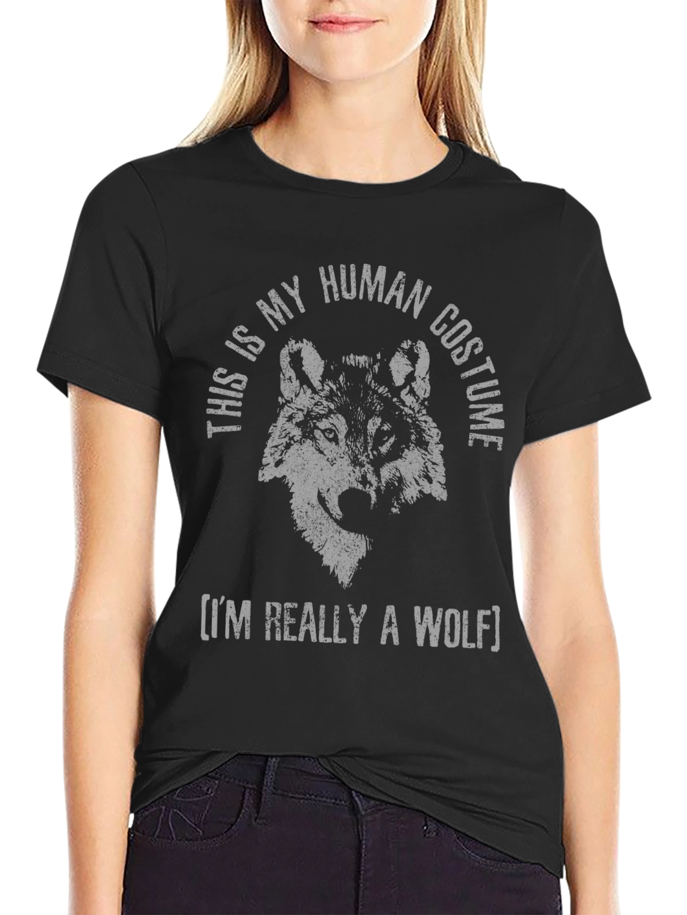 Black Human Costume Wolf T-Shirt - Funny Animal Tee view 2
