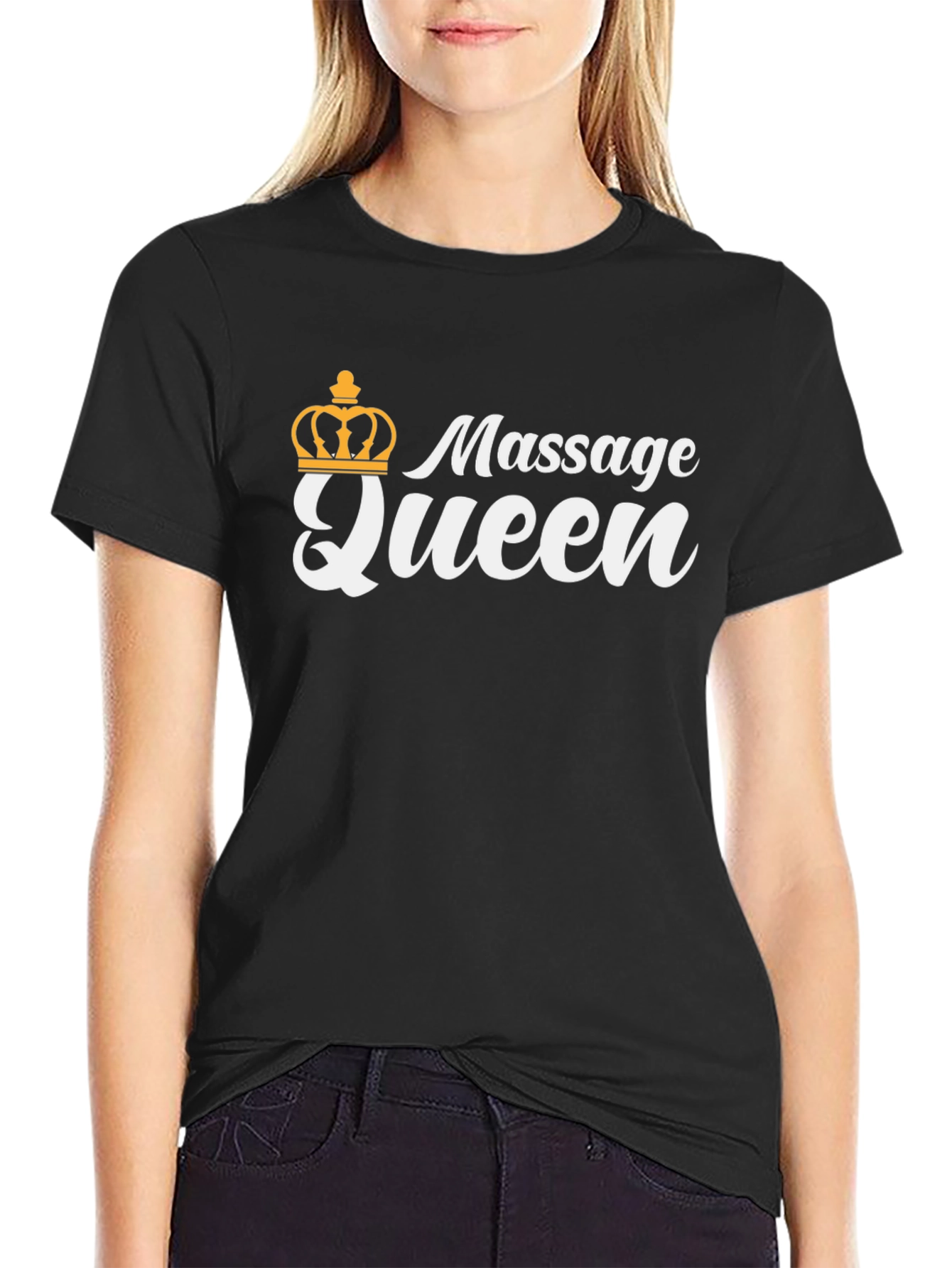 Black Massage Queen T-Shirt - Black, Crown Graphic, Novelty Tee view 2