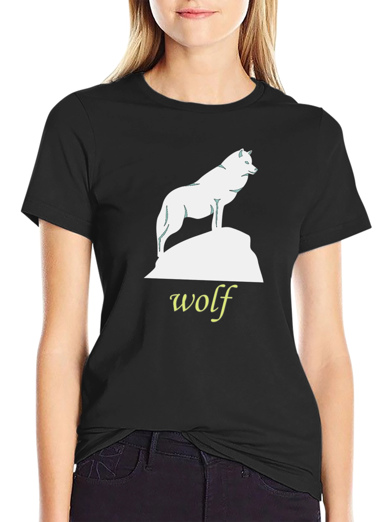 Black Wolf Graphic Tee - Black Cotton T-Shirt view 2