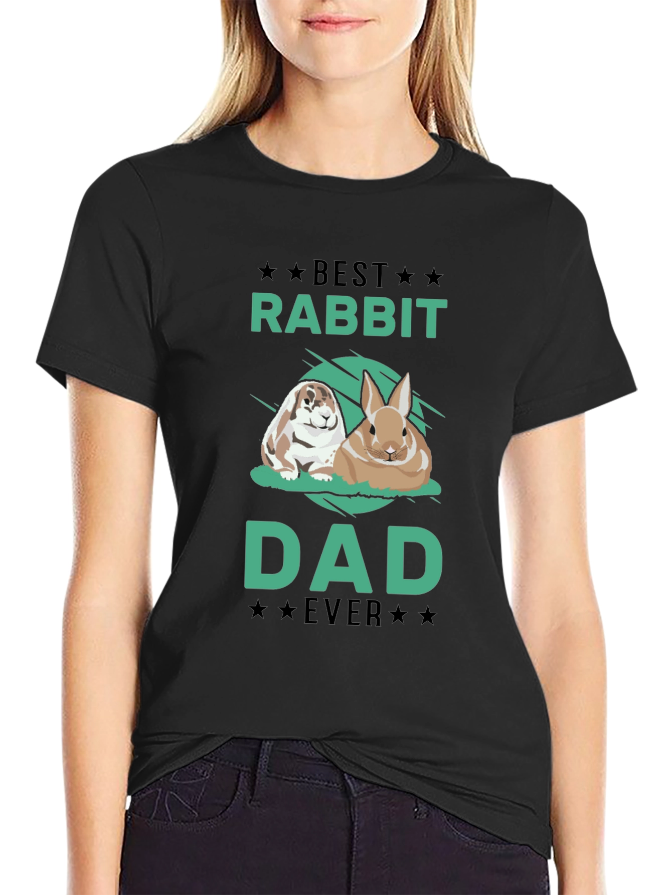Black Best Rabbit Dad Ever T-Shirt view 2