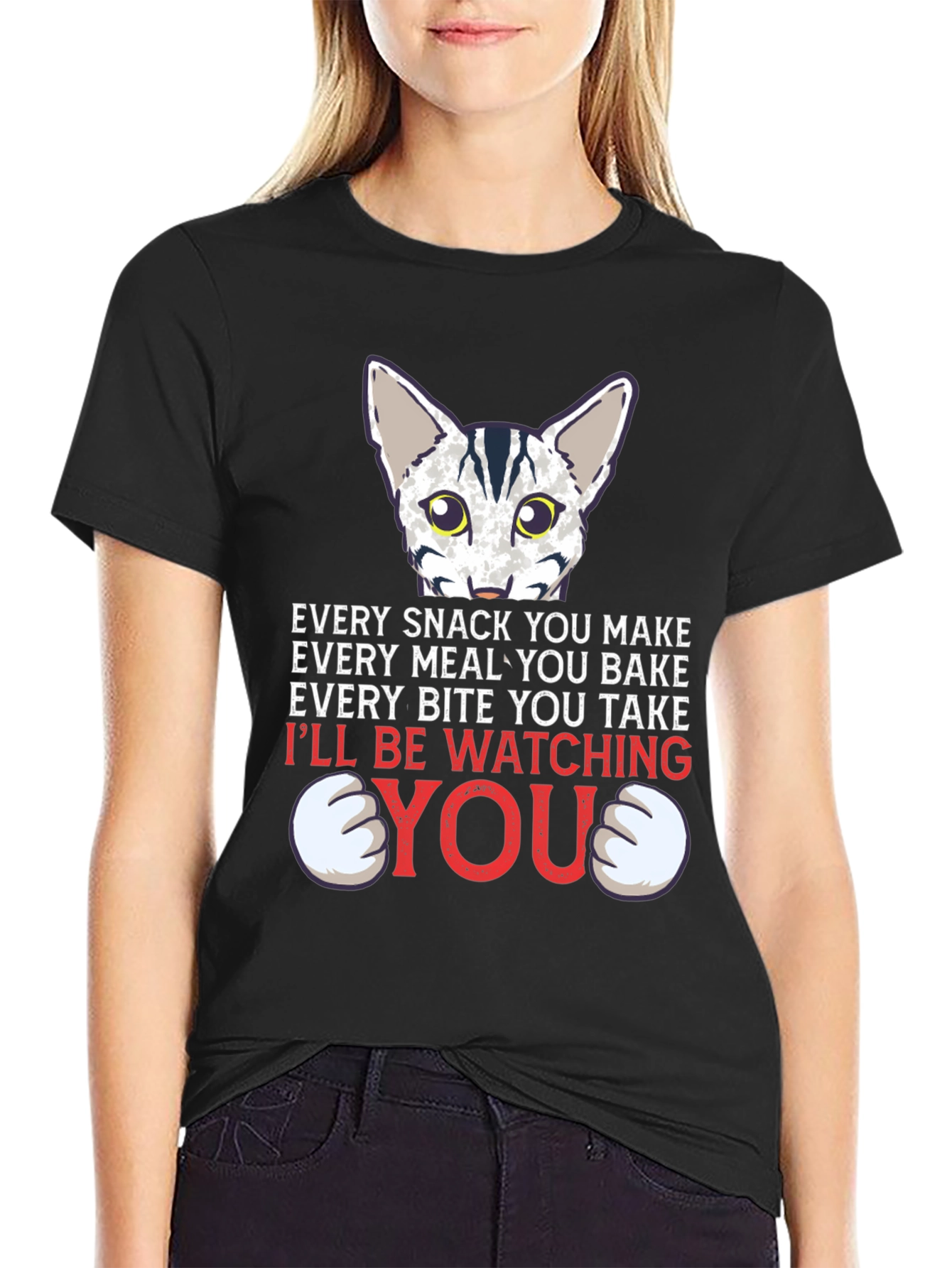 Black Funny Cat Lover T-Shirt - Every Snack You Make view 2