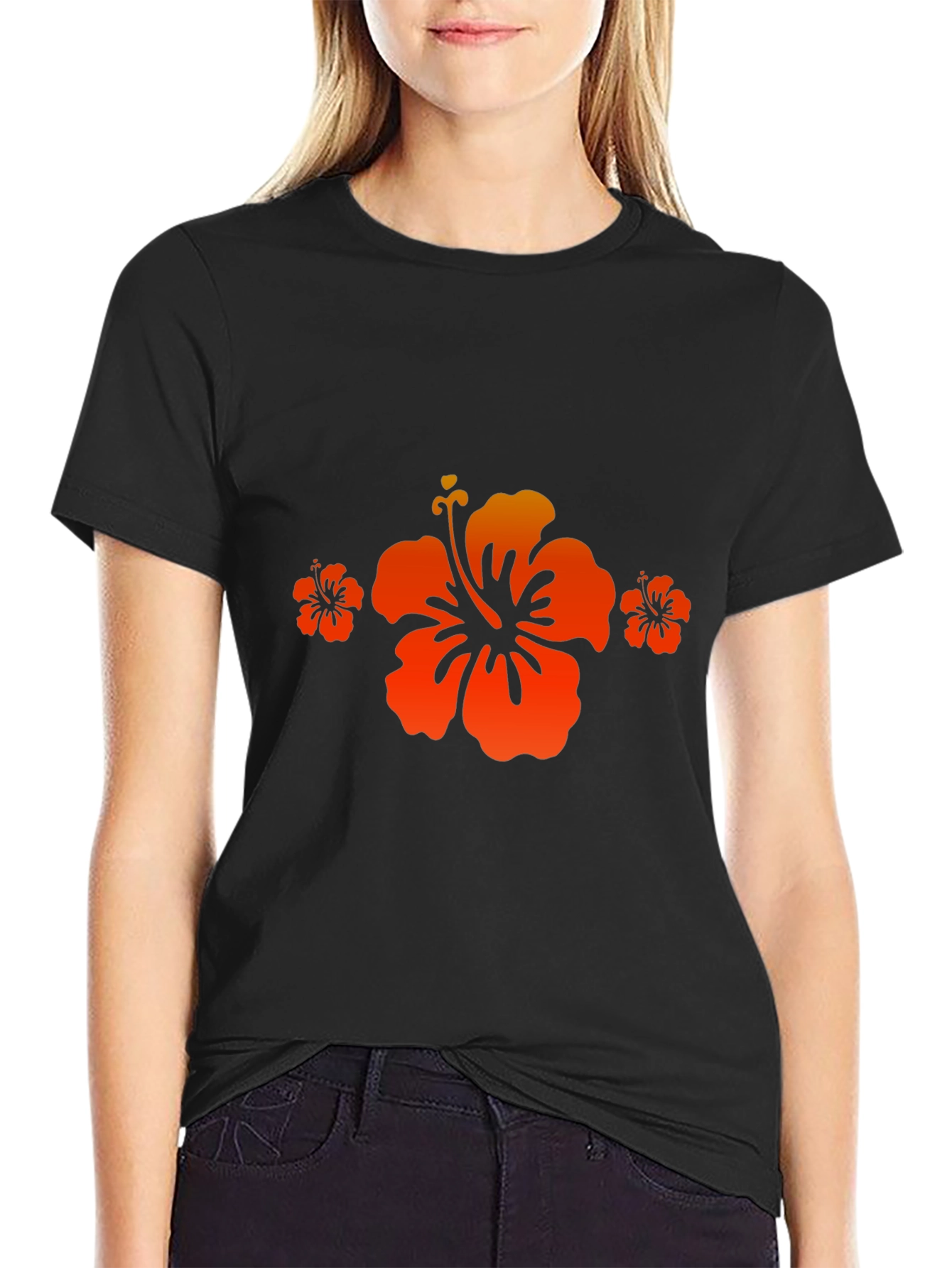 Black Hibiscus Flower Graphic Tee view 2