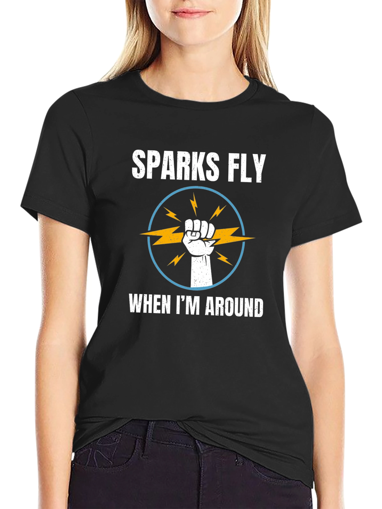 Black Sparks Fly T-Shirt - Electrician Humor Tee view 2