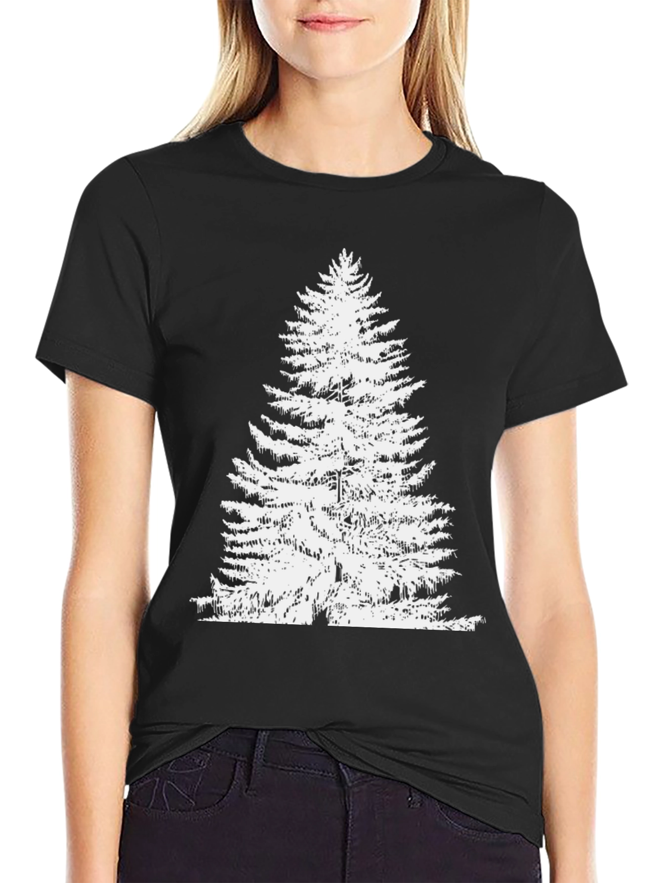 Black Evergreen Tree Graphic Tee - Black Cotton T-Shirt view 2