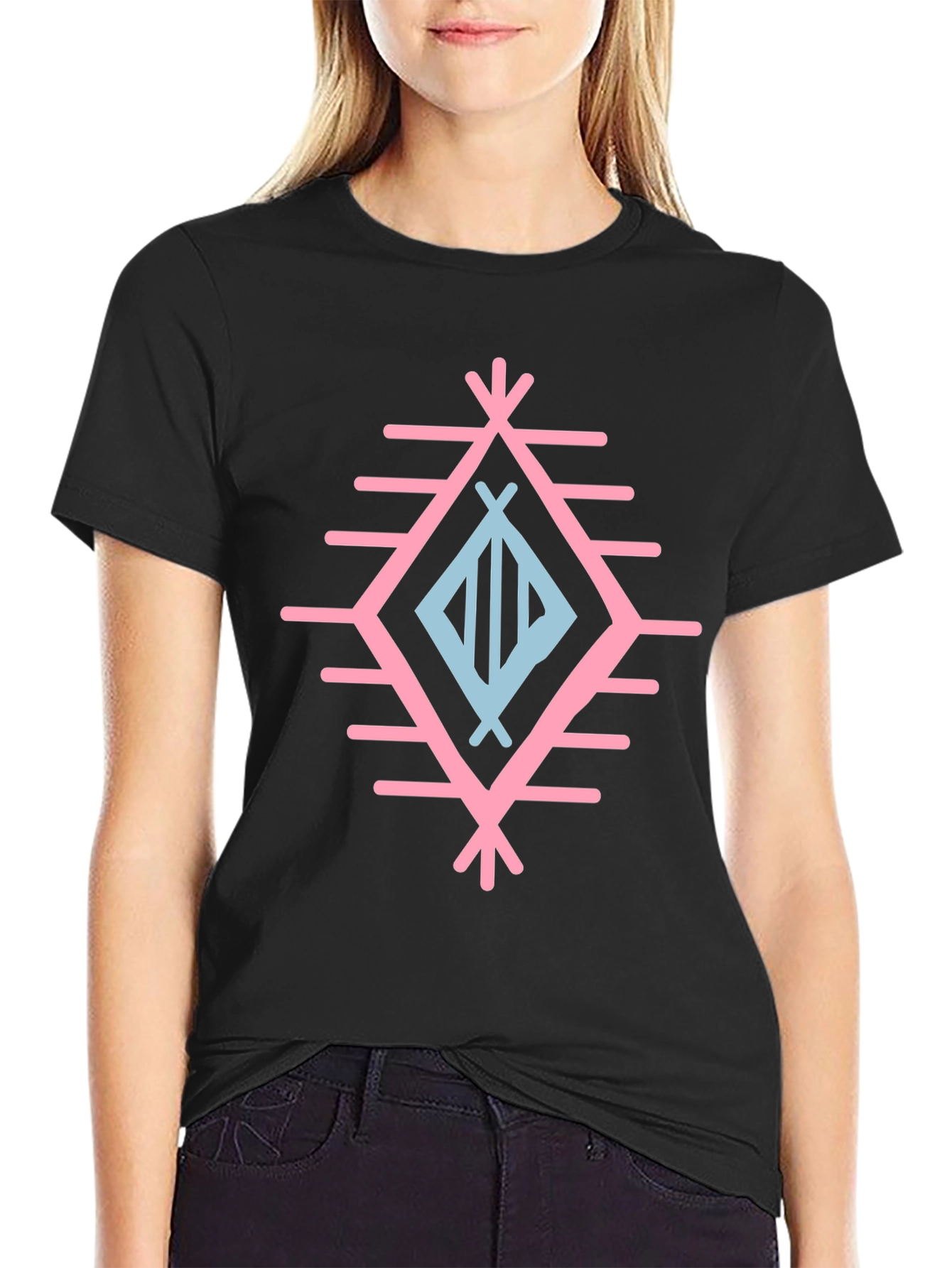 Black Geometric Design T-Shirt view 2