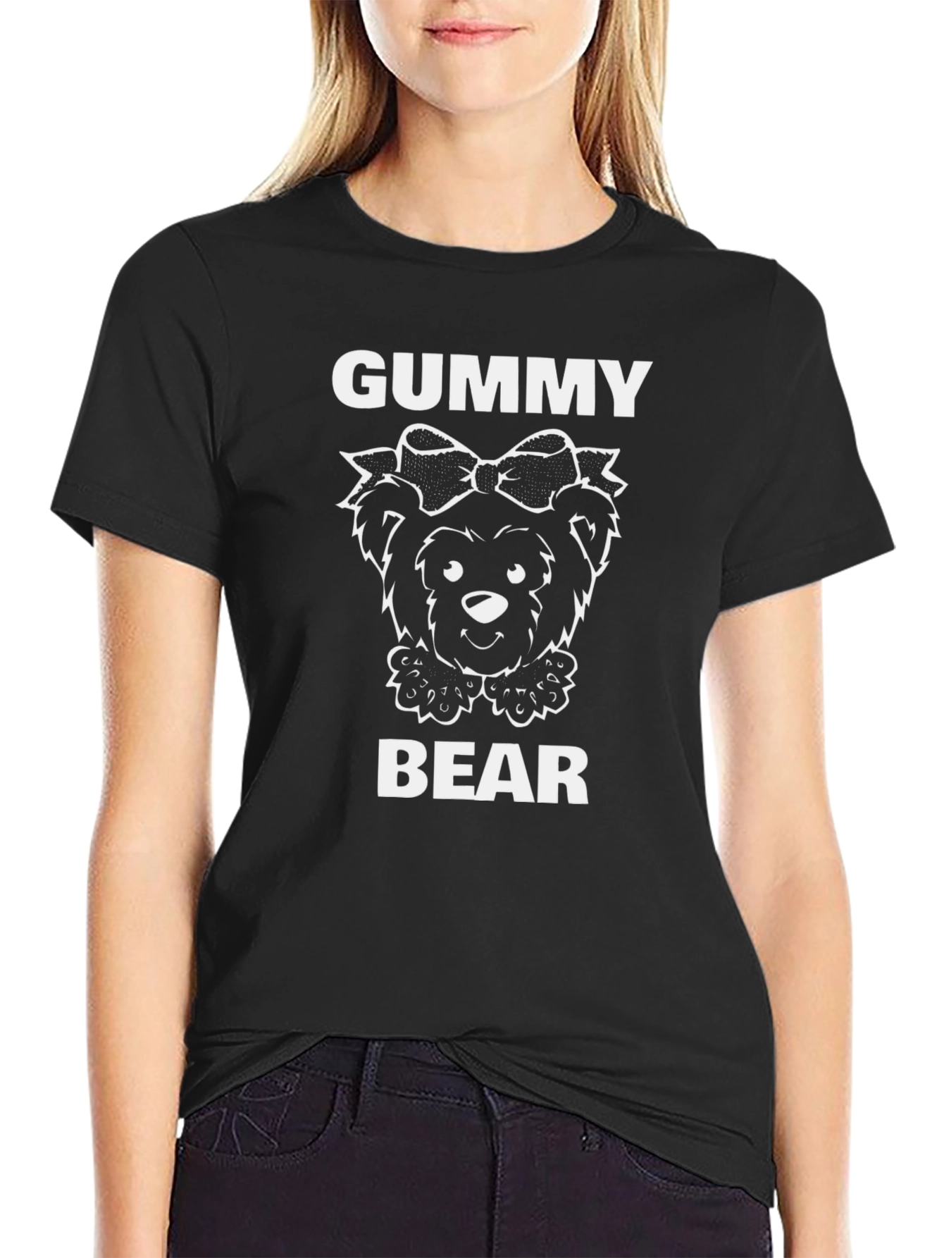 Black Gummy Bear Graphic Tee - Black Cotton T-Shirt view 2