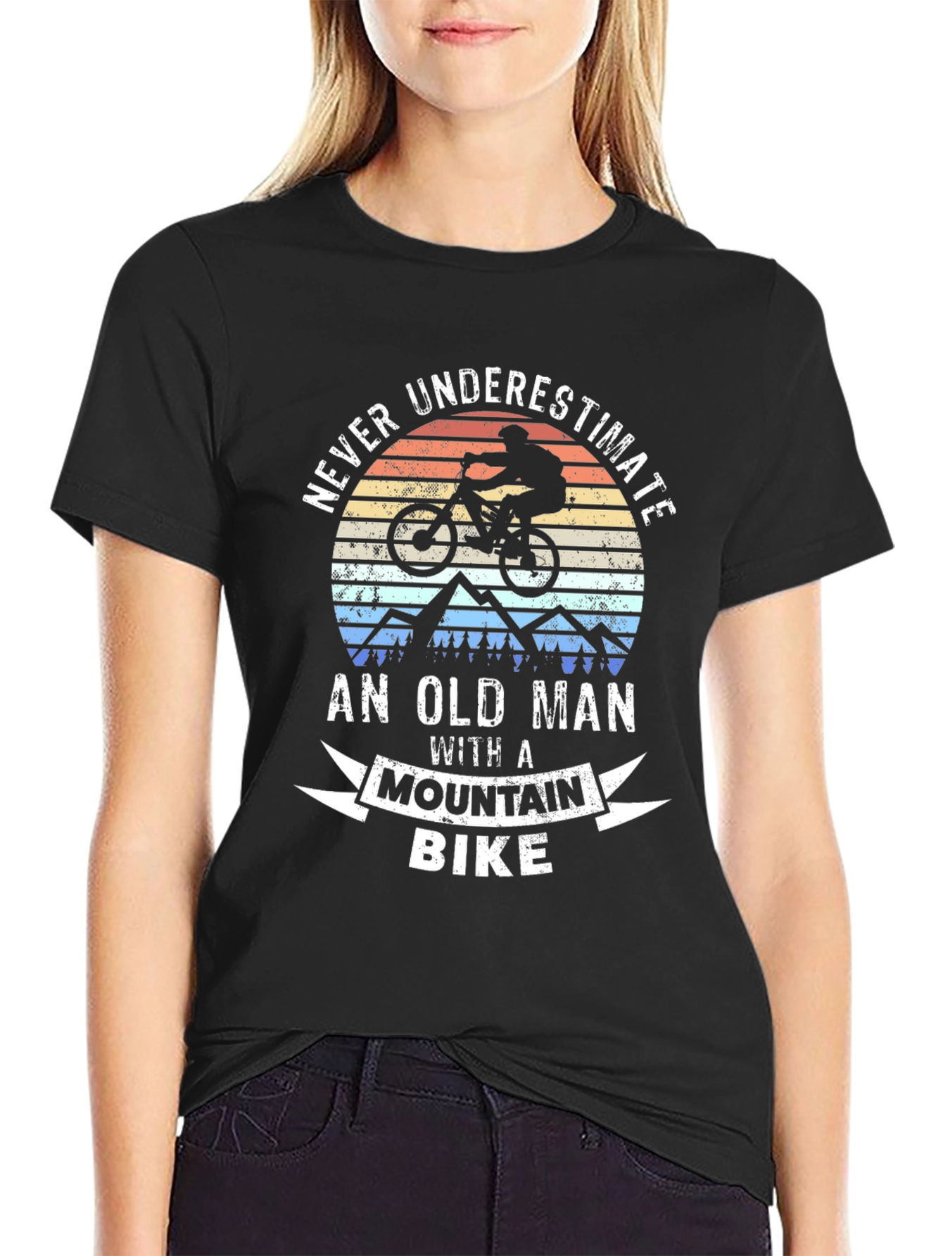 Black Never Underestimate Mountain Bike Graphic Tee view 2