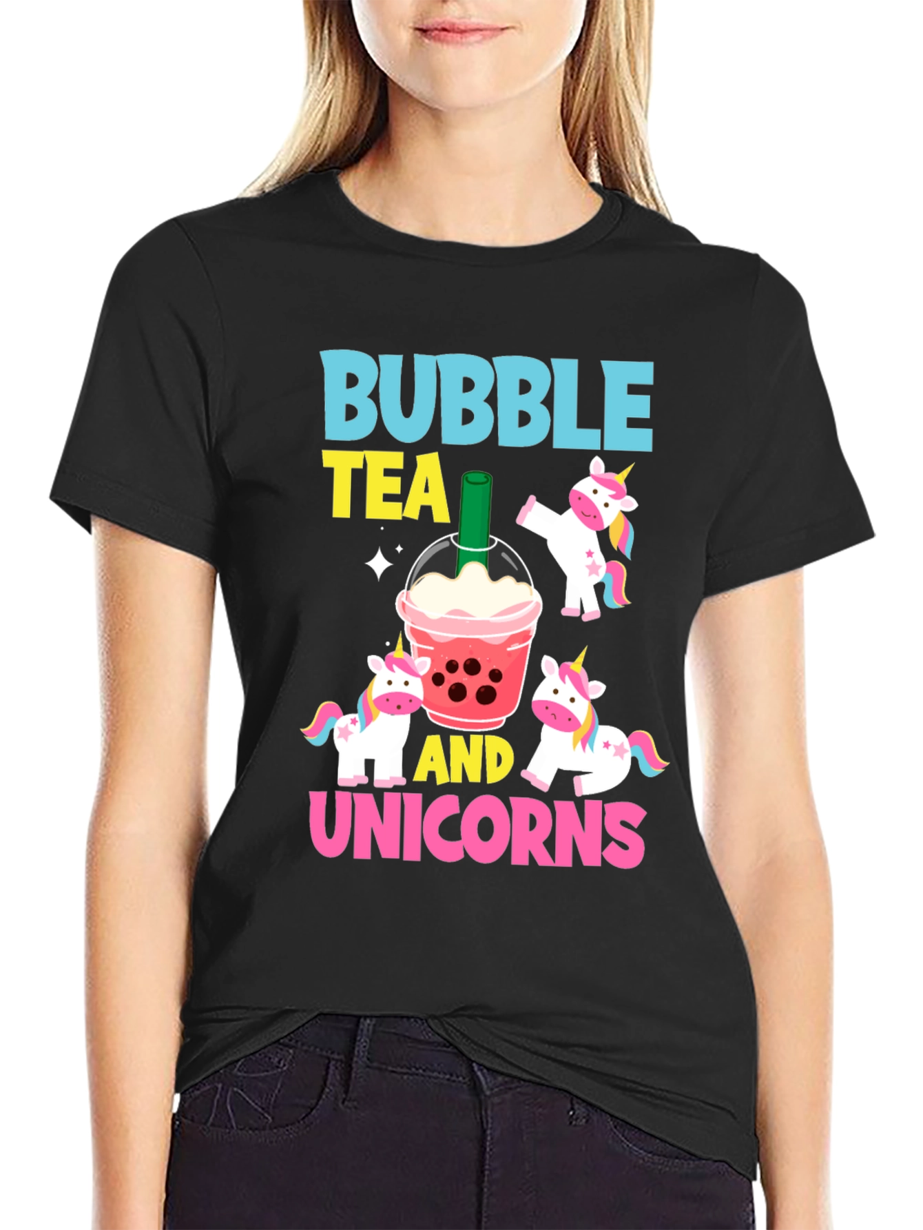 Black Bubble Tea & Unicorns Graphic Tee view 2