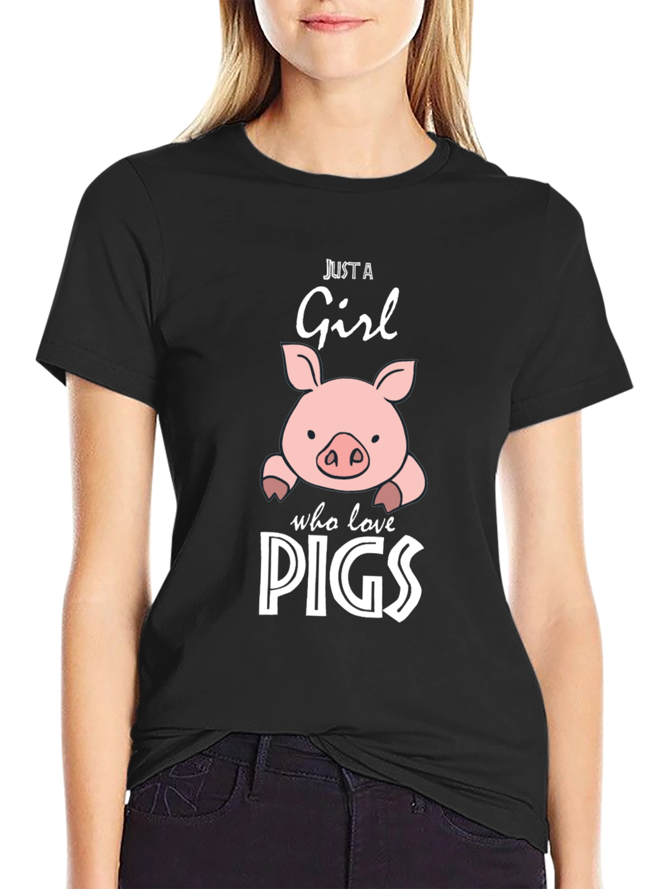 Black Just A Girl Who Loves Pigs T-Shirt view 2