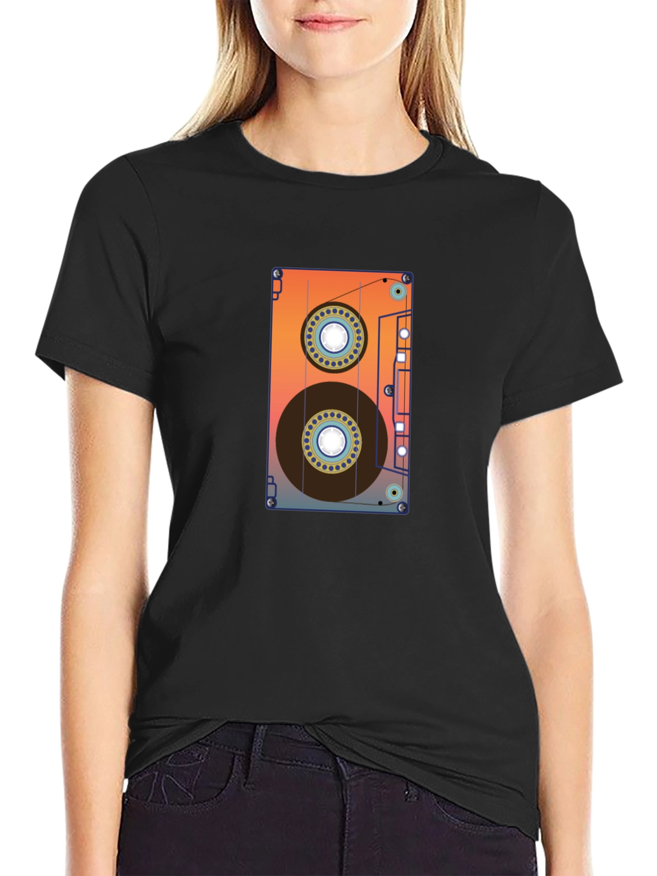 Black Retro Cassette Tape Graphic Tee - Black Cotton Blend view 2