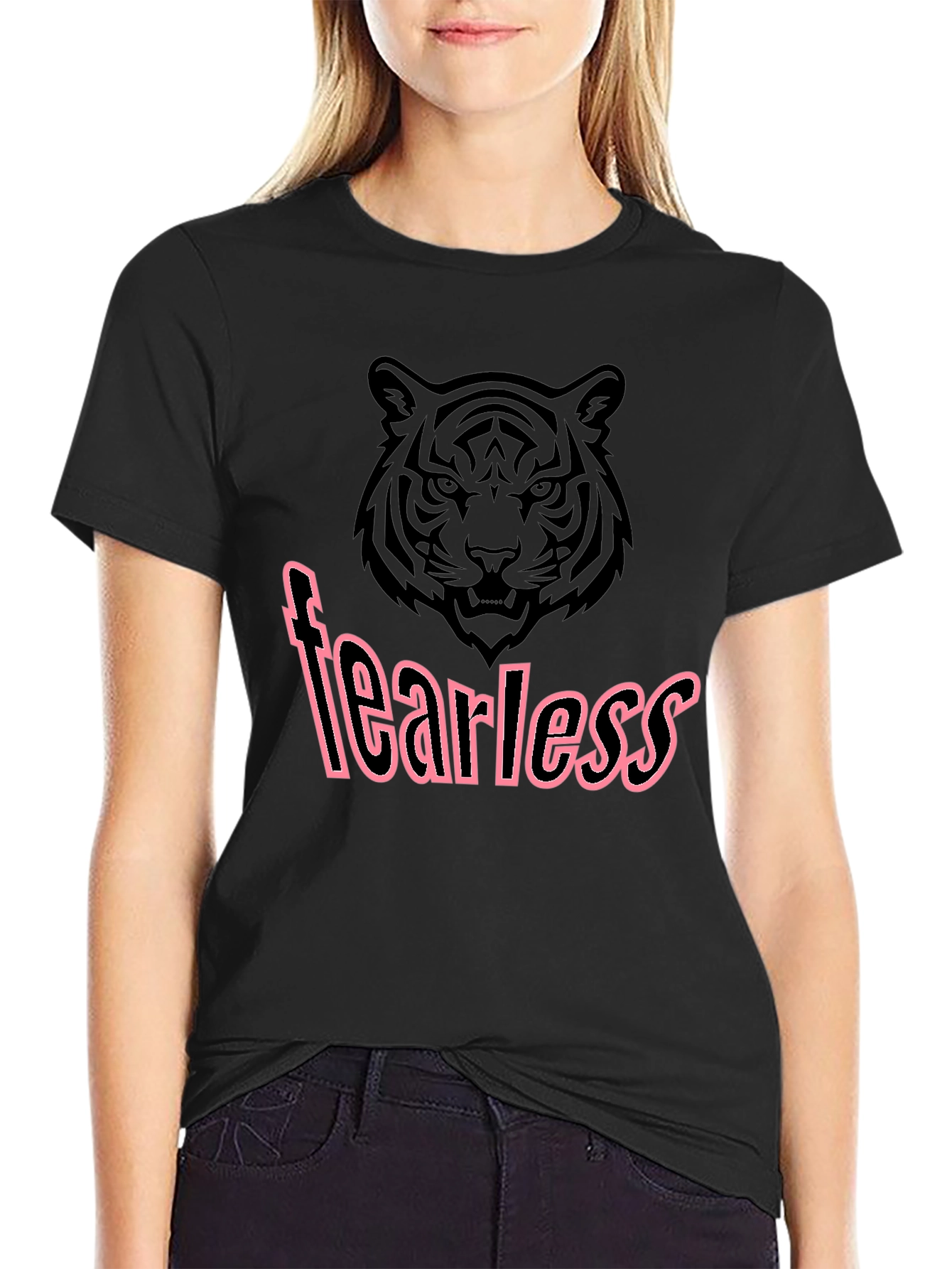 Black Fearless Tiger Graphic Tee - Stylish Men's Black T-Shirt view 2