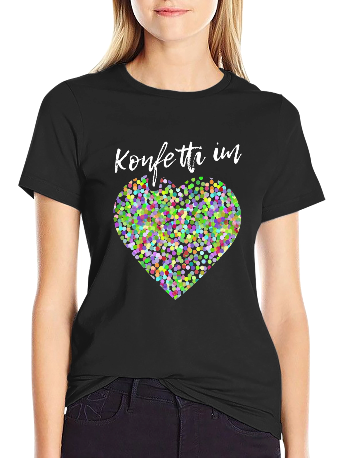 Black Confetti Heart Graphic Tee - Stylish Black Shirt view 2