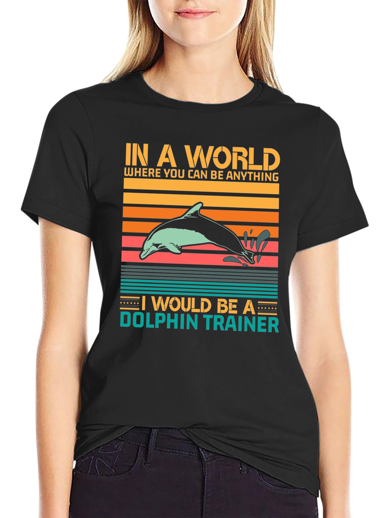 Black Dolphin Trainer Graphic Tee - Unisex Black T-Shirt view 2