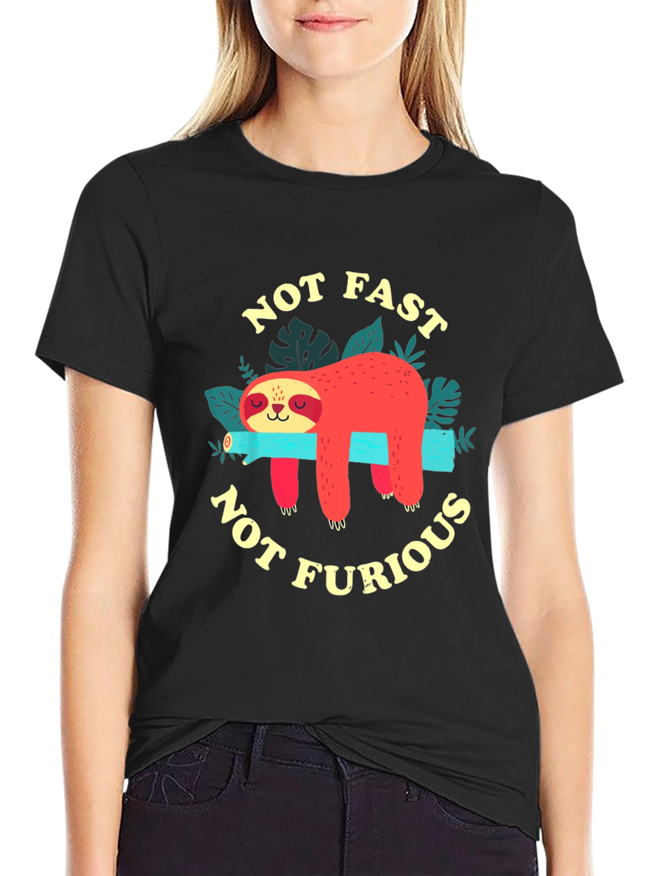 Black Not Fast Not Furious Sloth Graphic Tee view 2