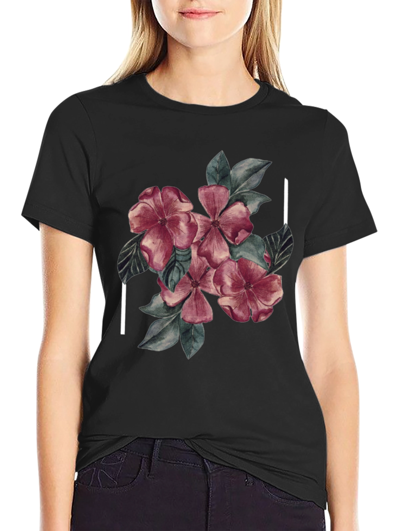 Black Floral Graphic Black Tee - Stylish & Unique Design view 2