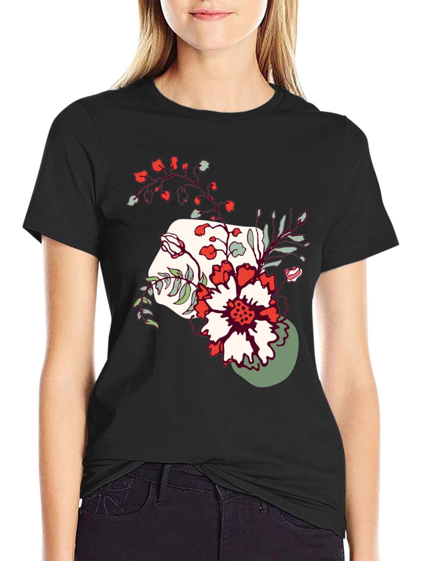 Black Floral Graphic Tee - Men's Casual Black T-Shirt view 2