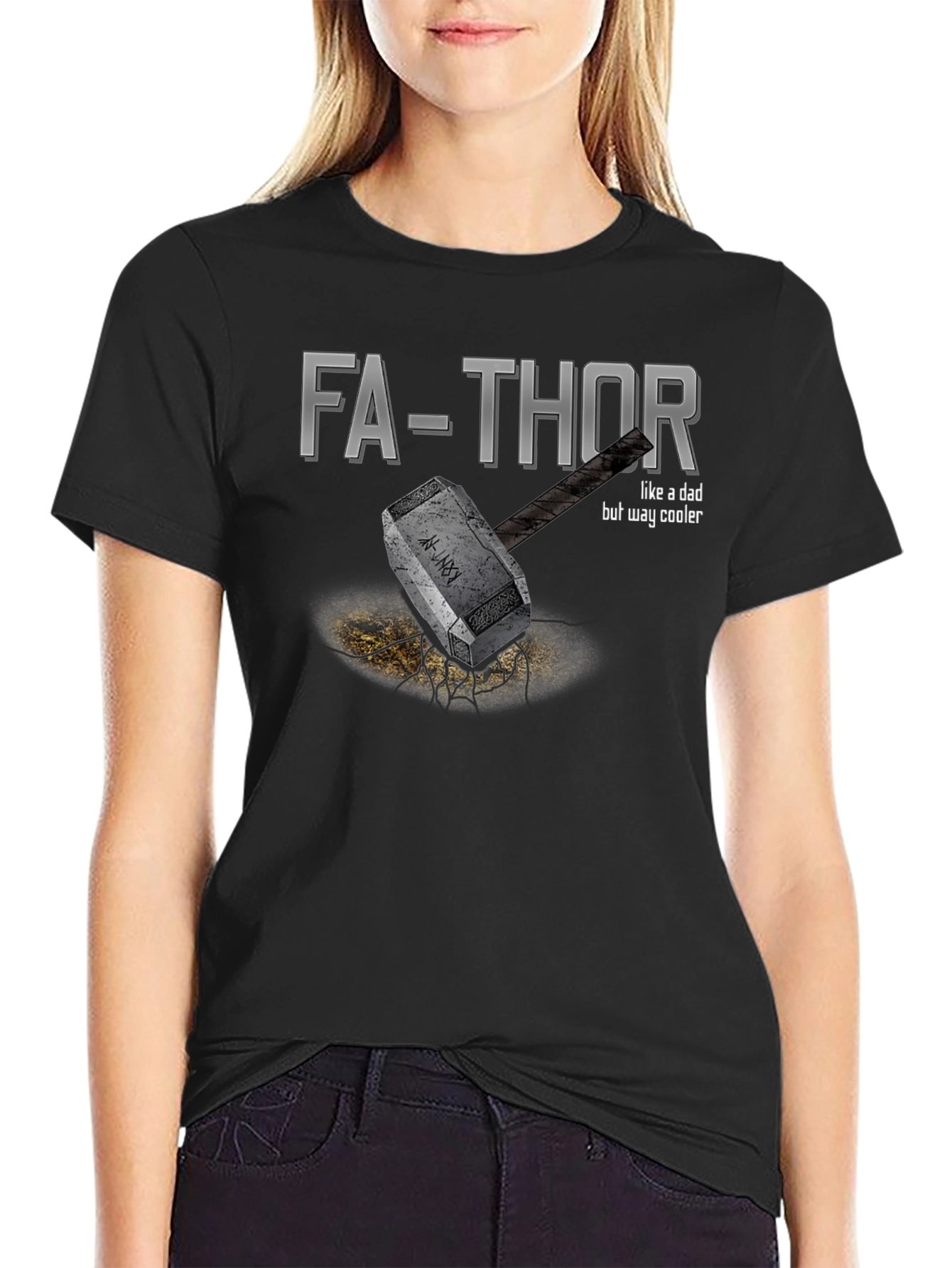 Black Fa-Thor T-Shirt - Like A Dad, But Way Cooler view 2