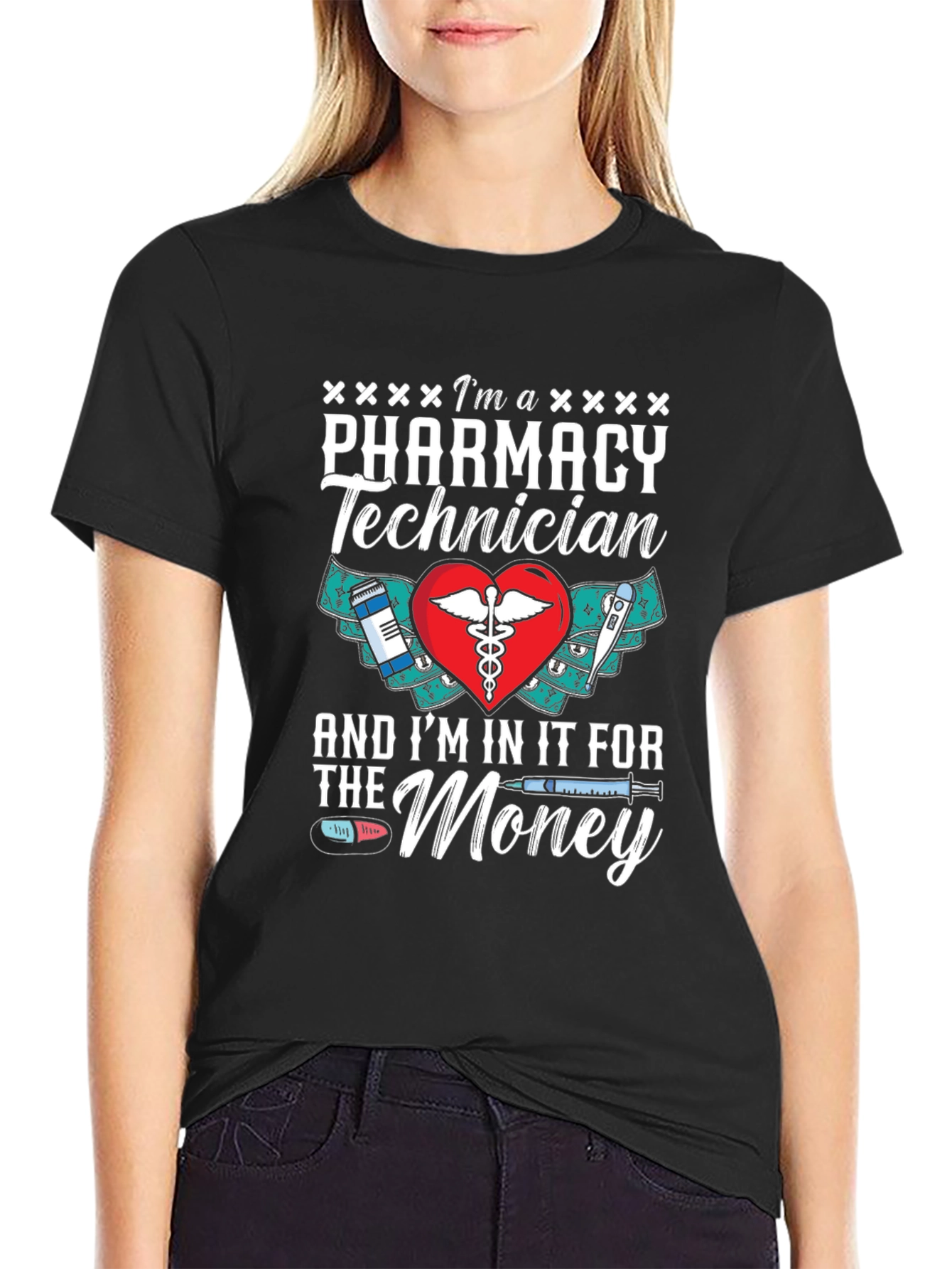 Black Pharmacy Technician T-Shirt - For The Money view 2