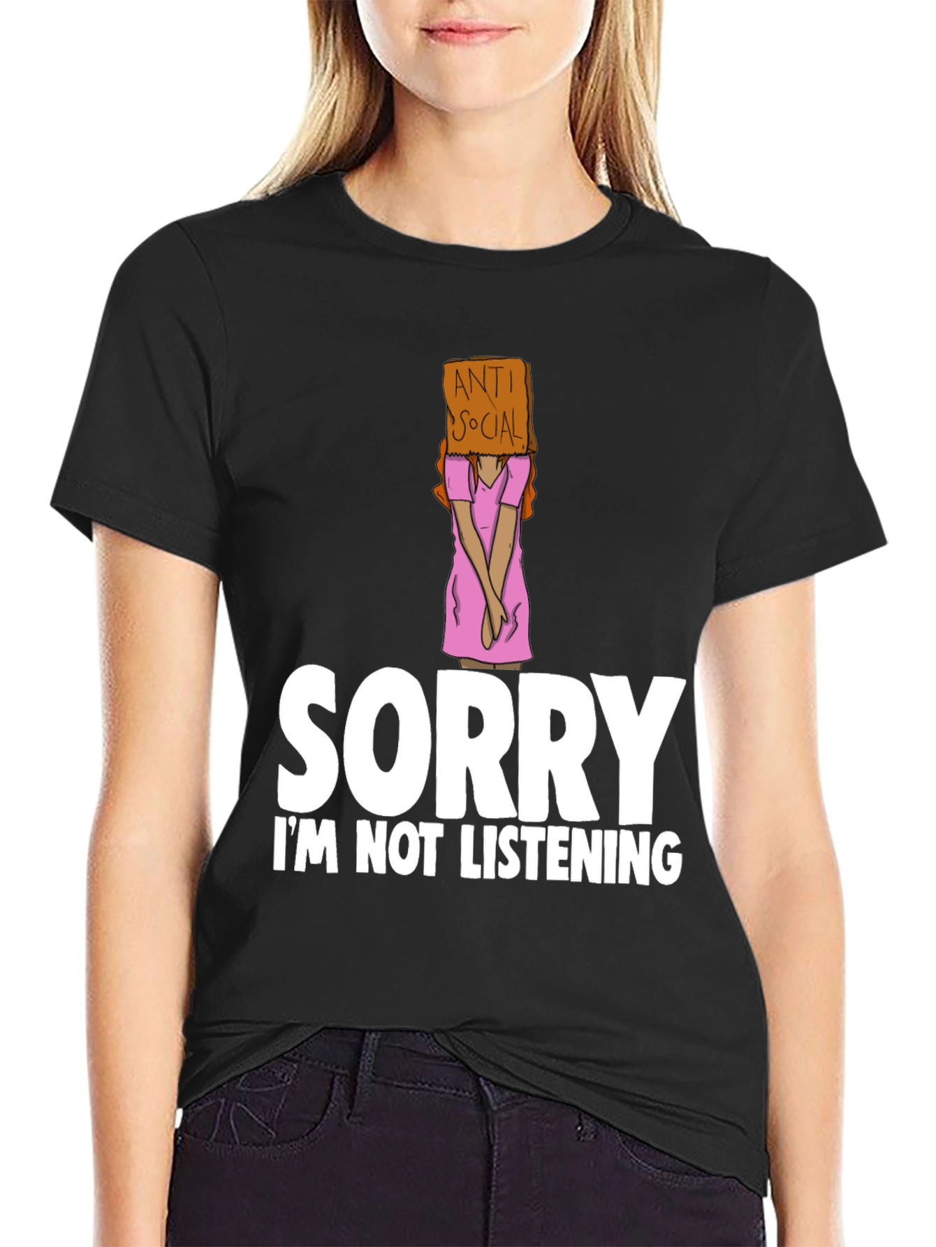 Black Anti-Social Graphic Tee: Sorry Not Listening view 2