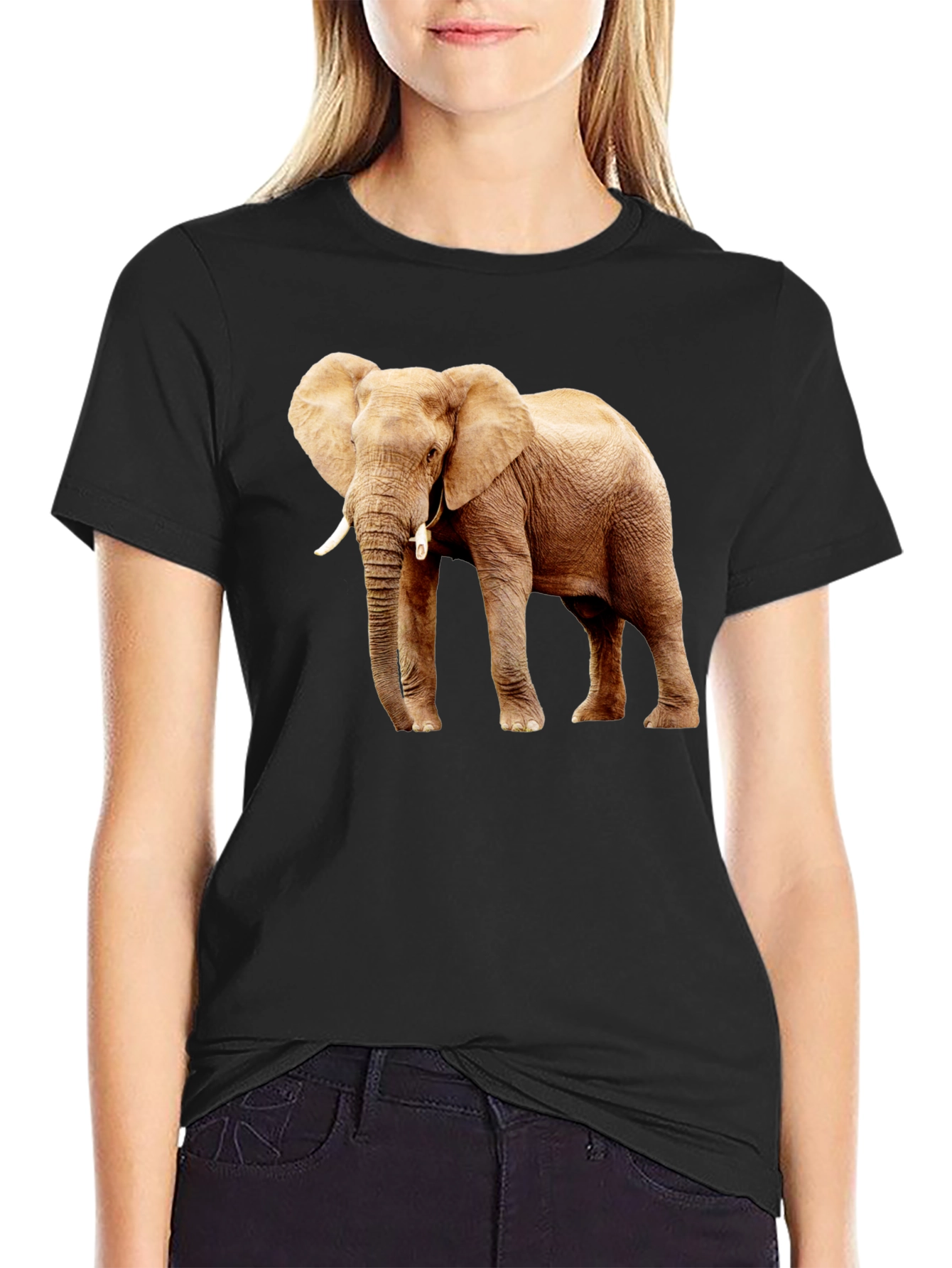Black Elephant Graphic Print T-Shirt view 2