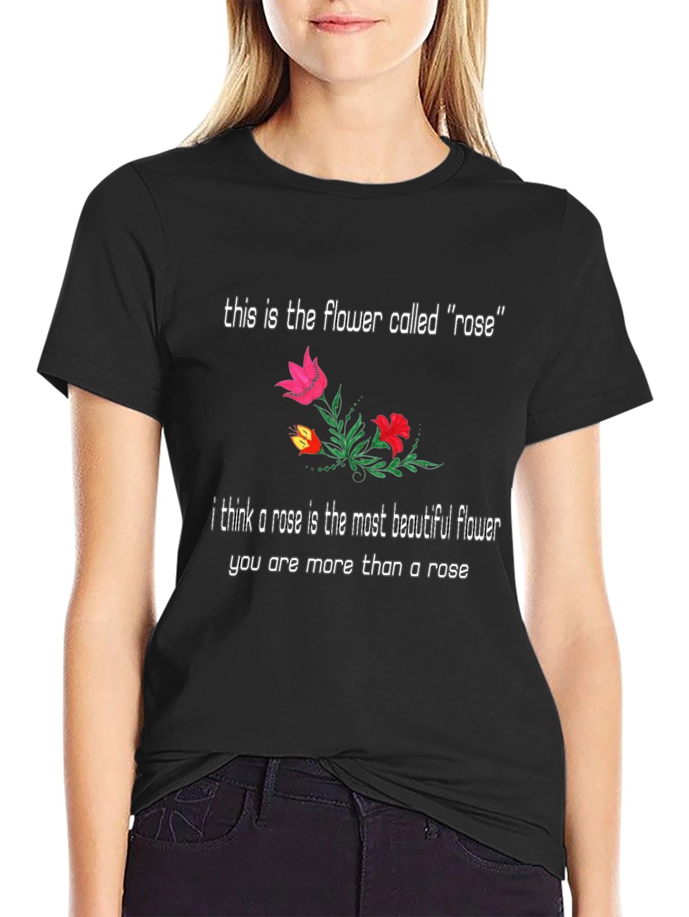 Black Floral Rose T-Shirt: Beautiful Flower Graphic Tee view 2