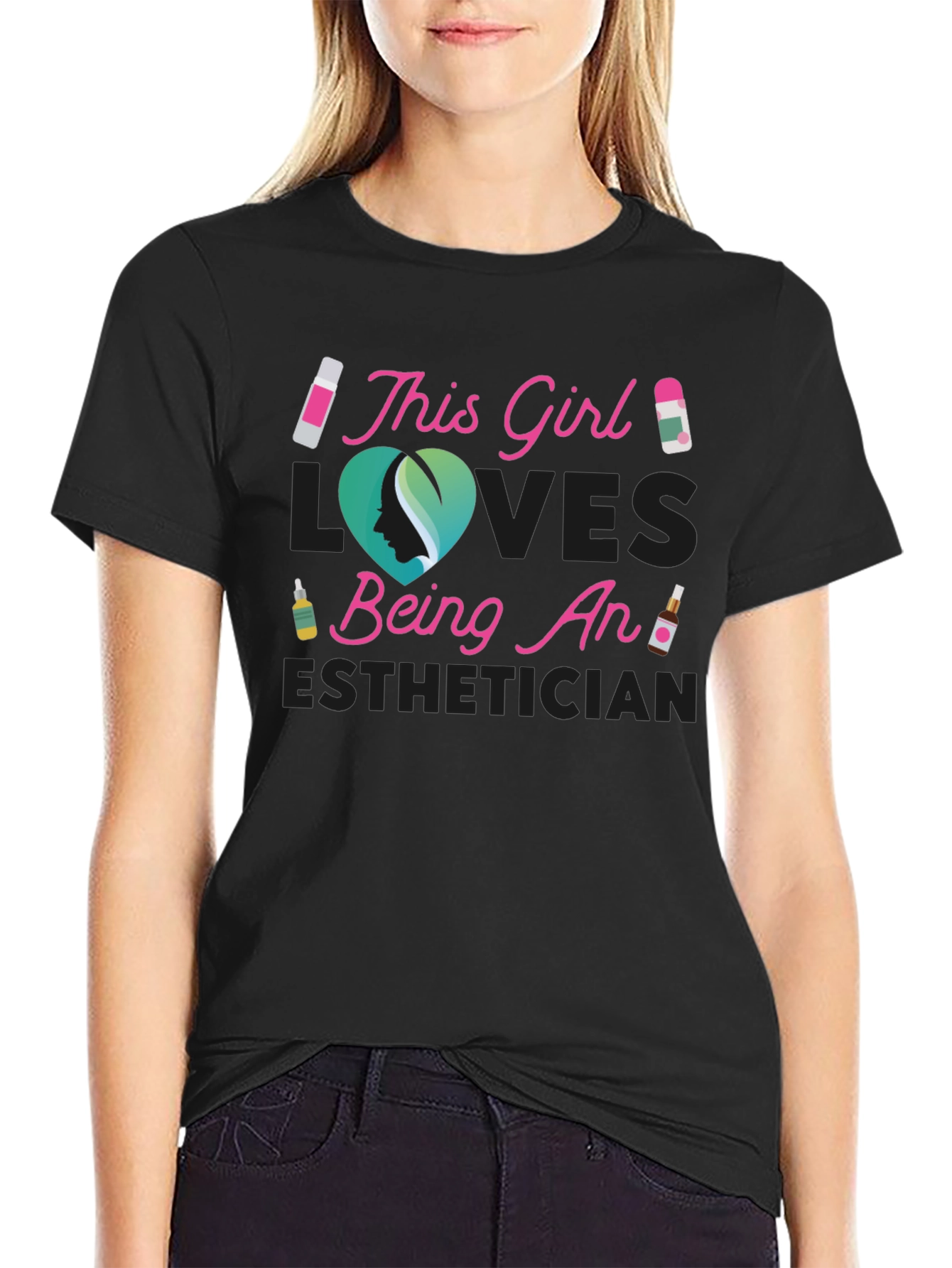 Black Esthetician T-Shirt - This Girl Loves Being An Esthetician view 2