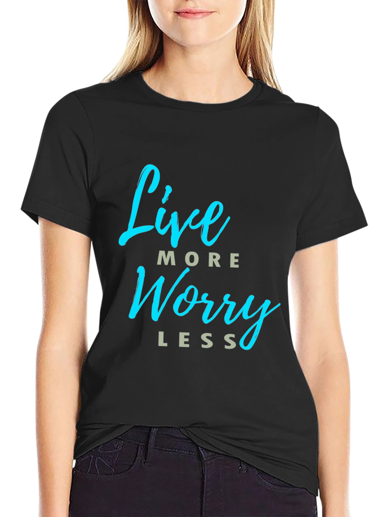 Black Live More Worry Less Graphic T-Shirt - Black view 2