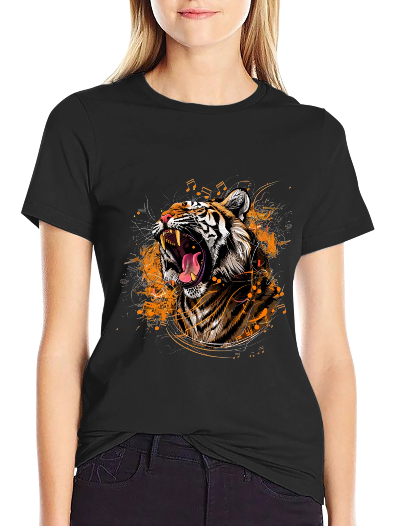 Black Tiger Roar Graphic Black T-Shirt view 2