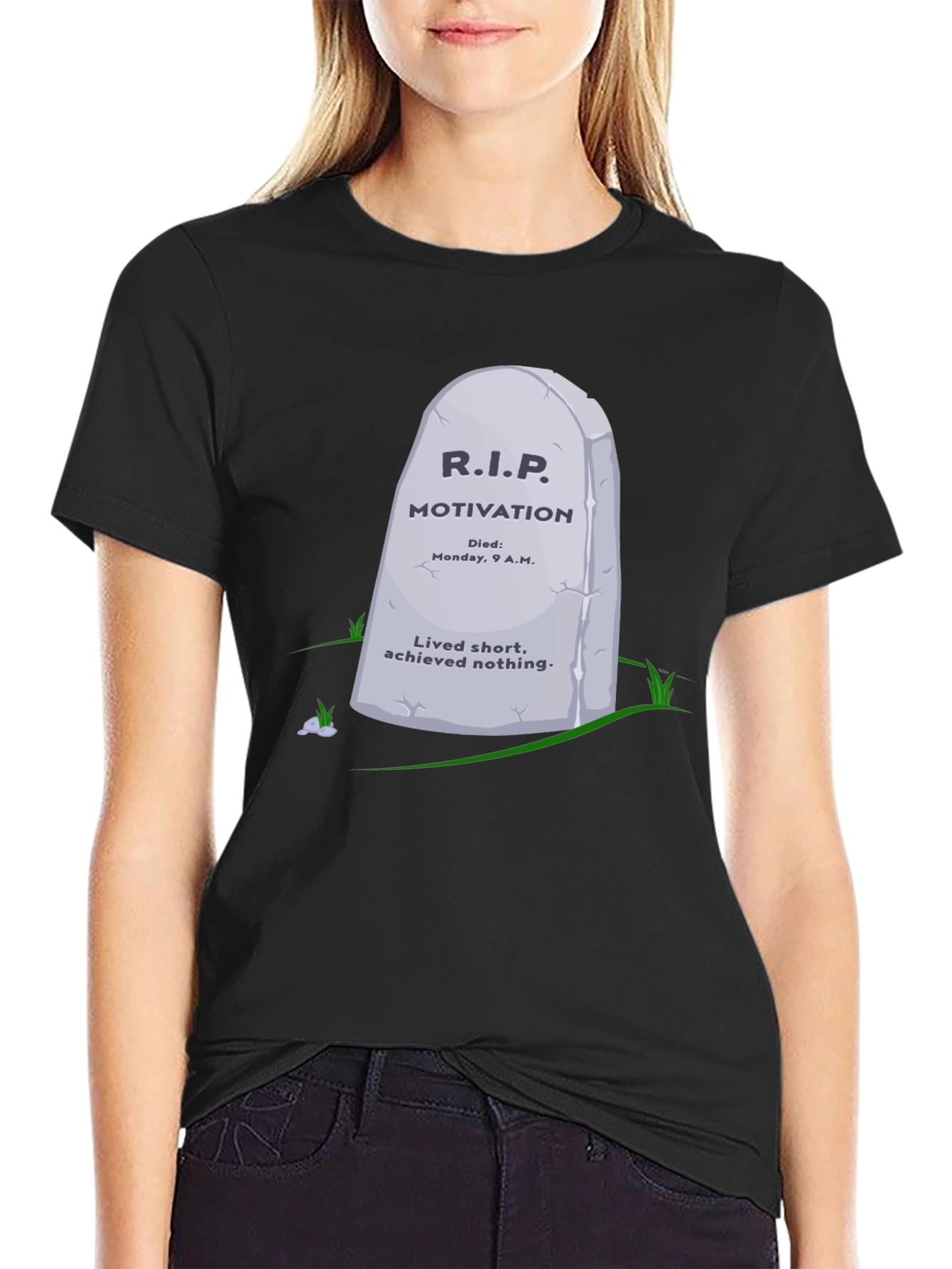 Black R.I.P. Motivation Graphic T-Shirt - Funny Sarcastic Tee view 2