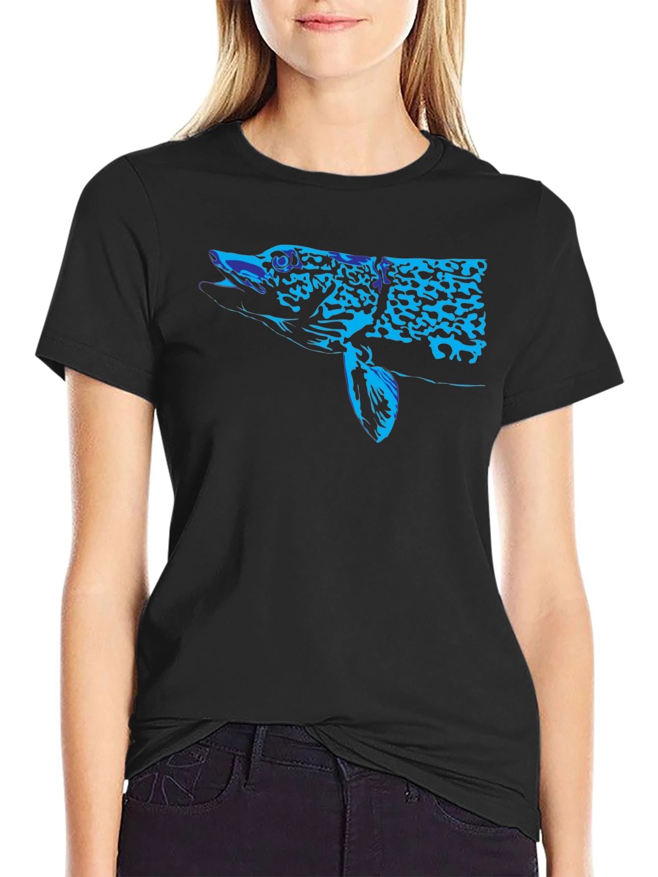 Black Blue Pike Graphic Black T-Shirt view 2