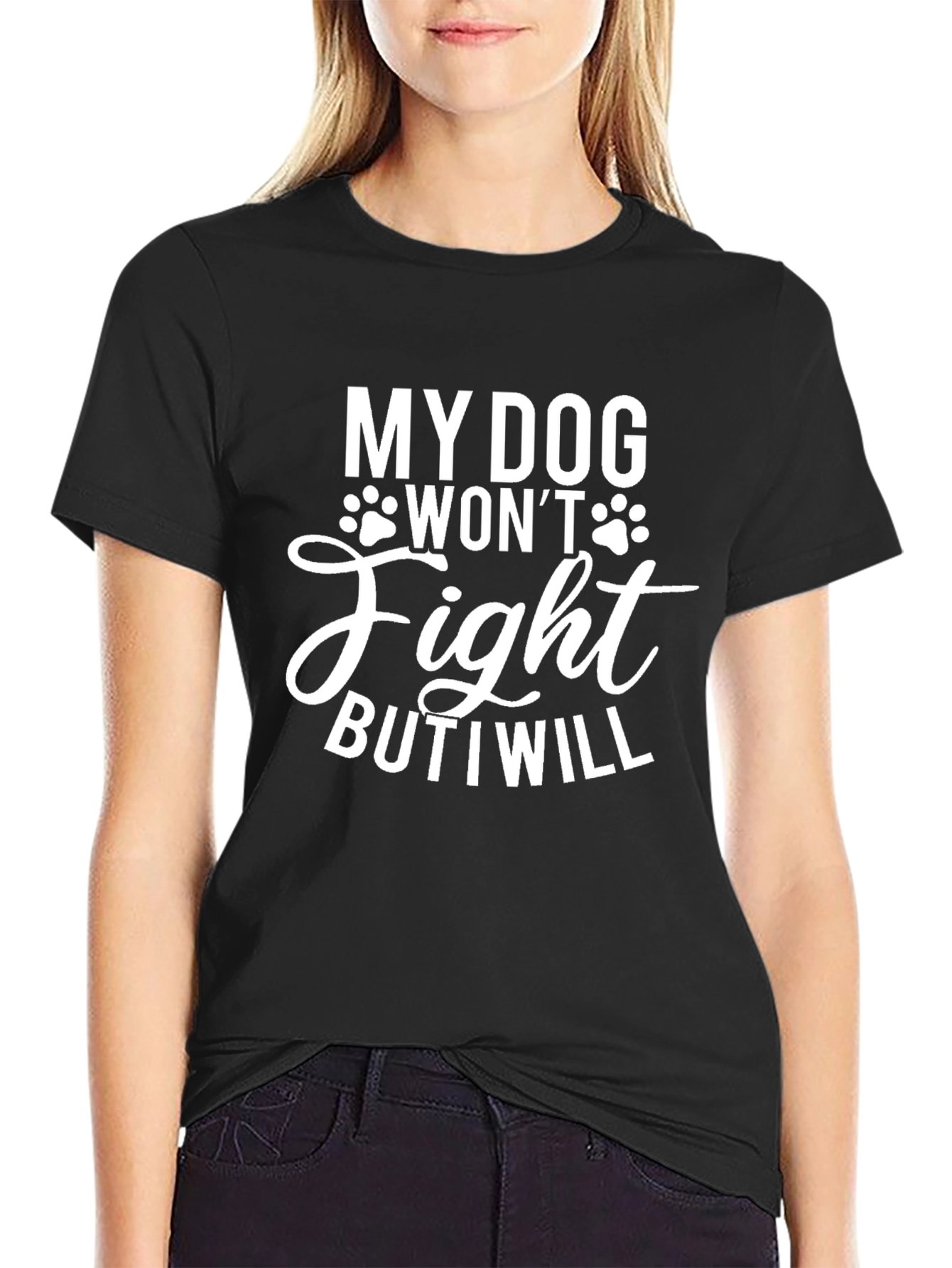 Black My Dog Won't Fight Funny Men's Graphic T-Shirt view 2