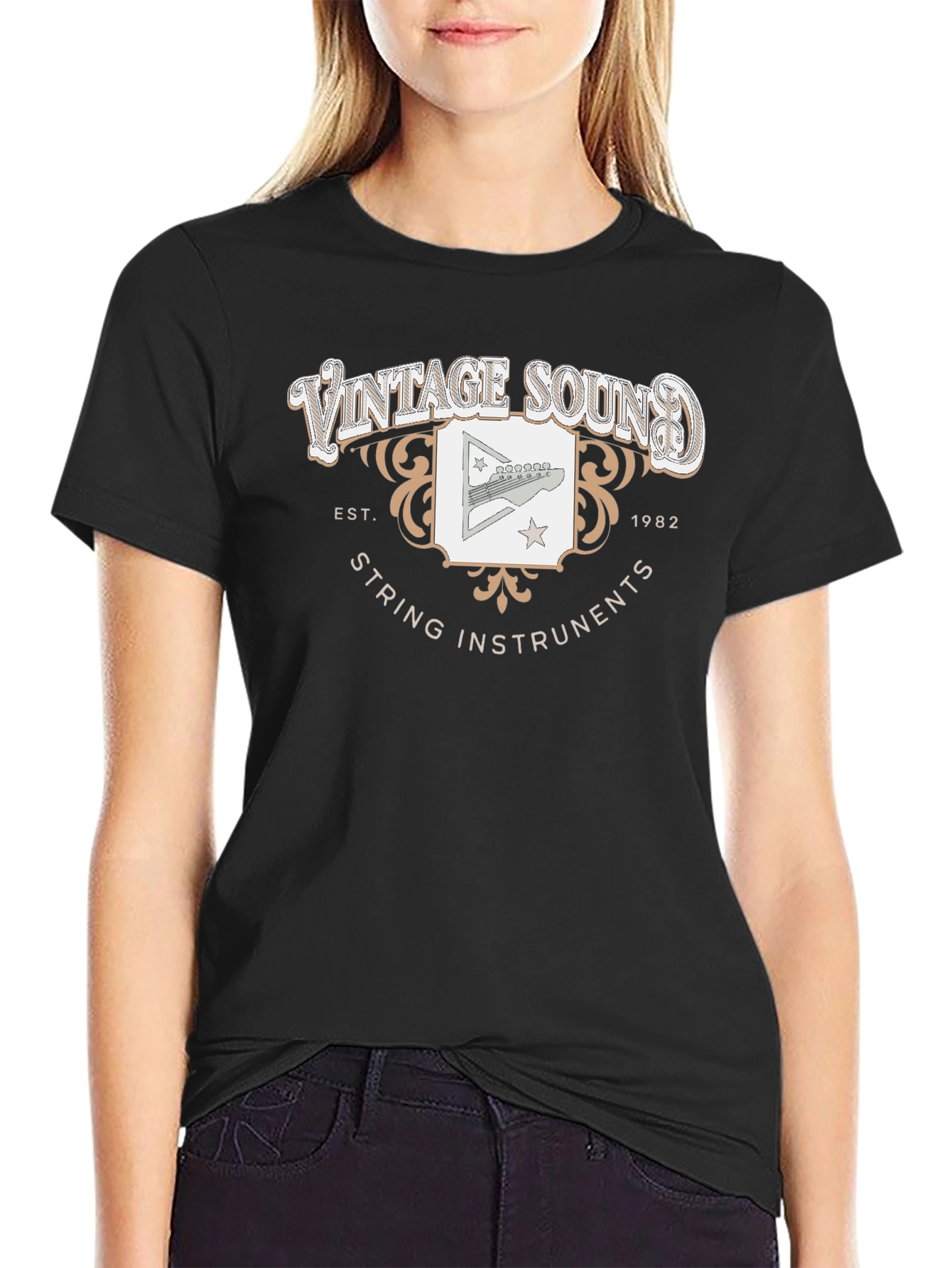 Black Vintage Sound String Instruments Tee view 2