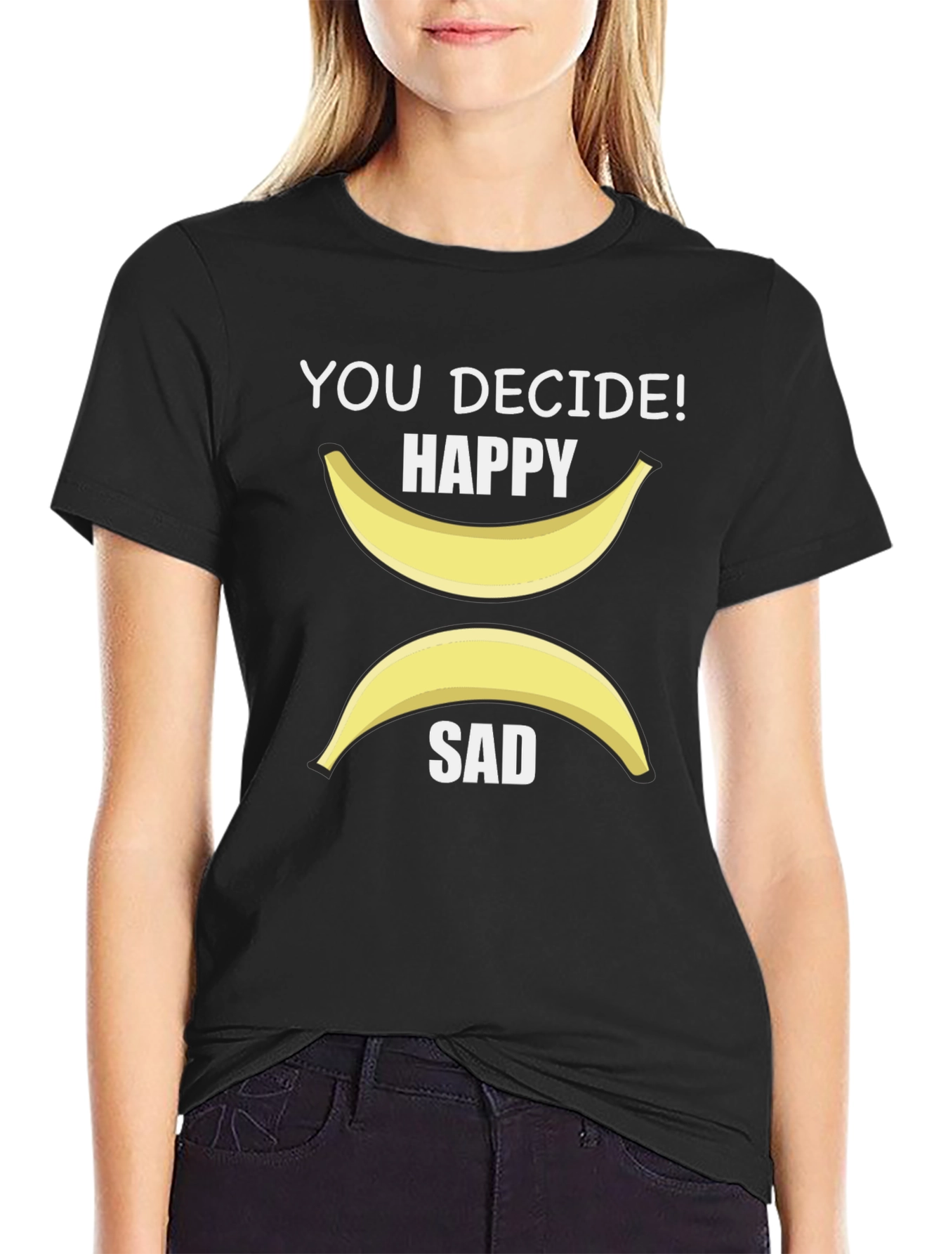 Black Decide Happy or Sad Banana Graphic T-Shirt view 2