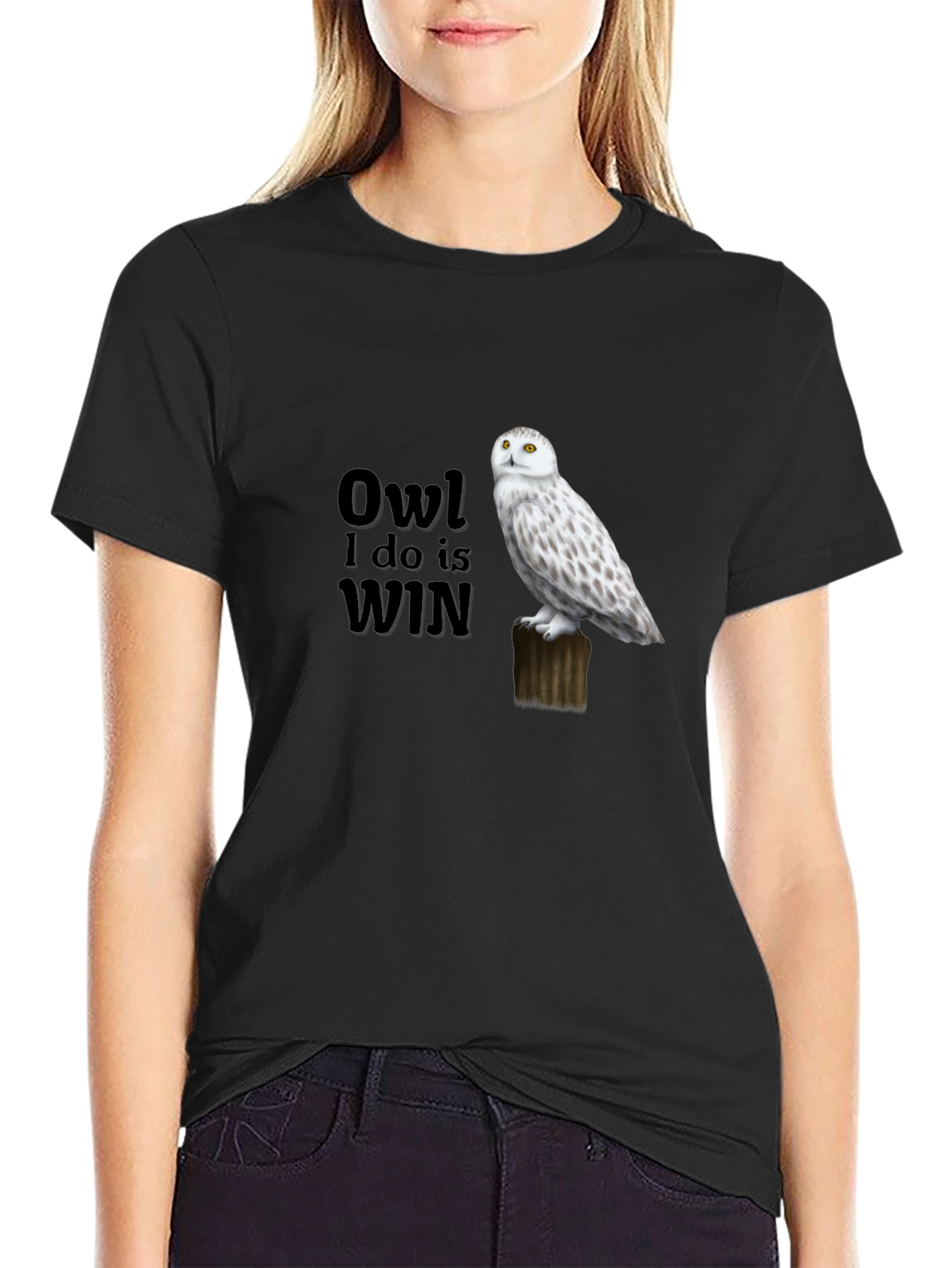 Black Owl I Do is Win Graphic T-Shirt view 2