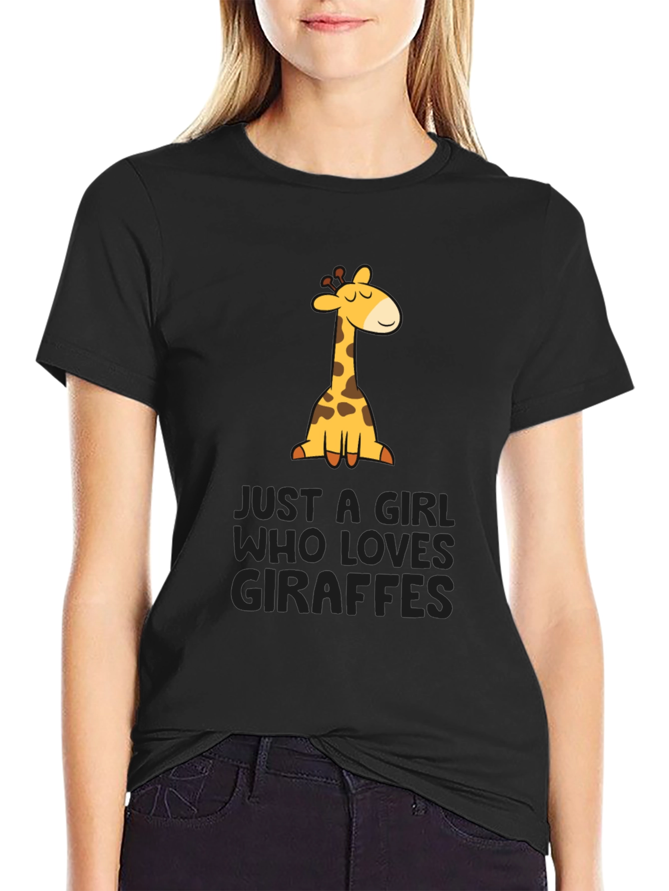 Black Giraffe Lover T-Shirt - Just A Girl Who Loves Giraffes Tee view 2