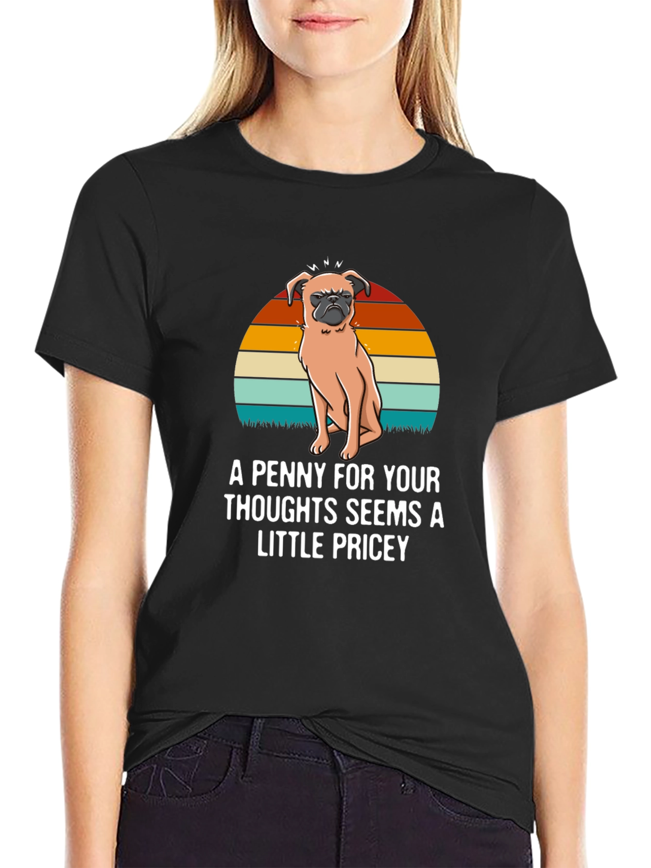Black Funny Pug T-Shirt: A Penny For Your Thoughts view 2