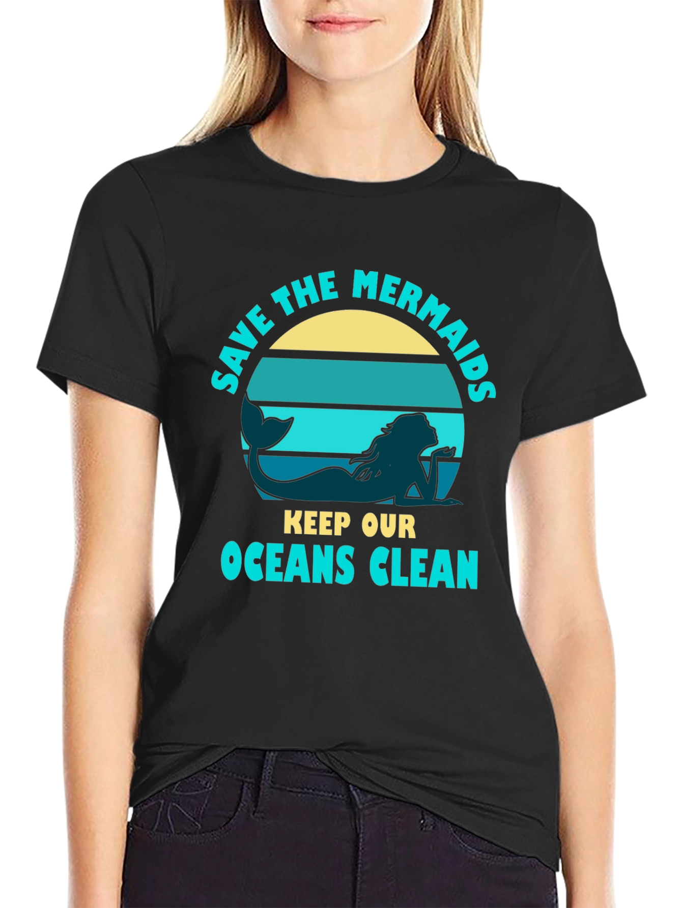 Black Save the Mermaids Graphic Tee - Ocean Conservation T-Shirt view 2