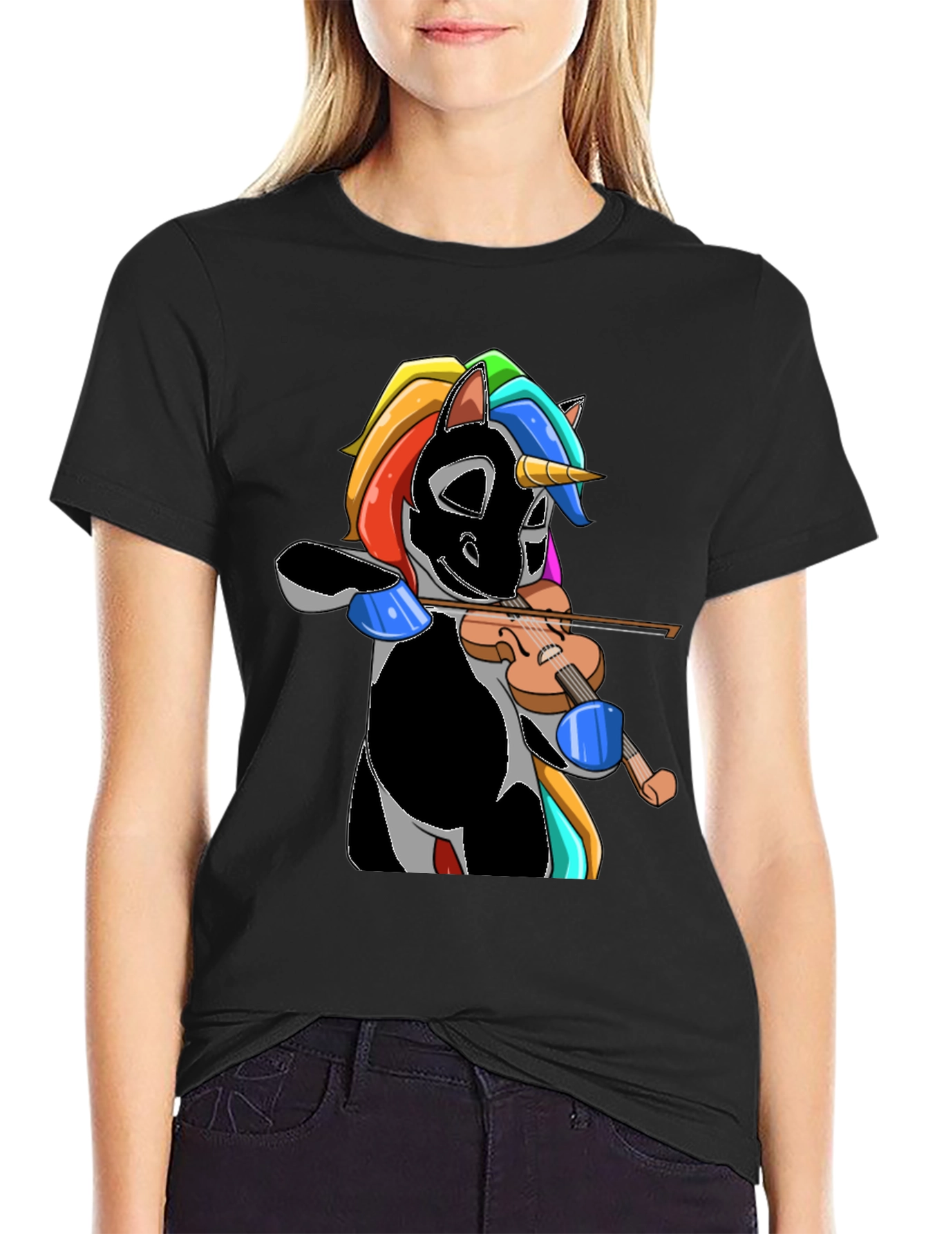 Black Unicorn Violinist Graphic Tee - Black view 2