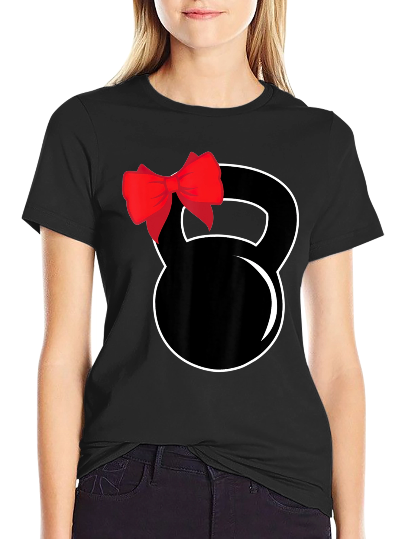 Black Kettlebell Bow Black T-Shirt view 2