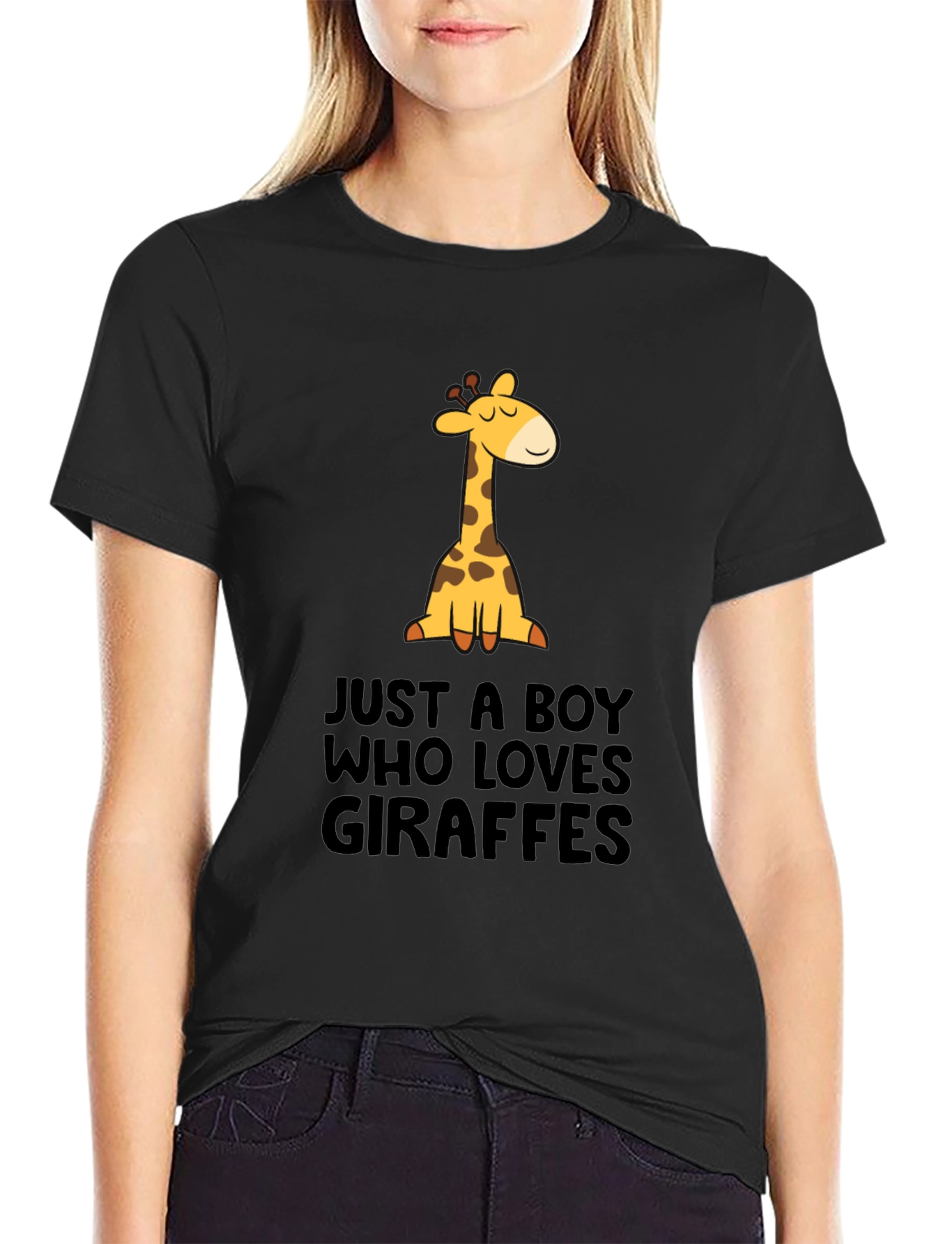 Just A Boy Who Loves Giraffes Black T-Shirt - 2