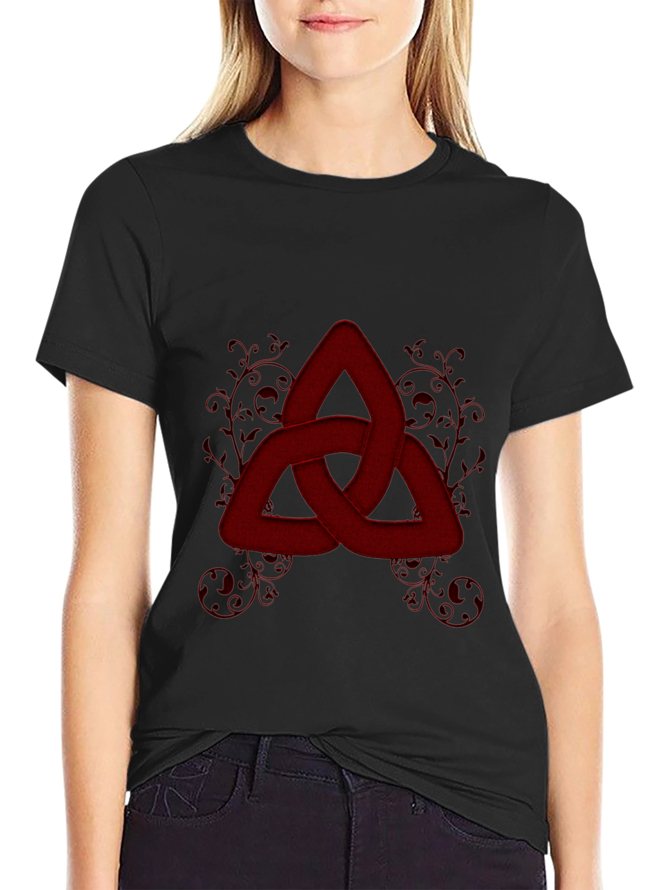 Black Red Knot Graphic Tee - Stylish Celtic Knot Design view 2