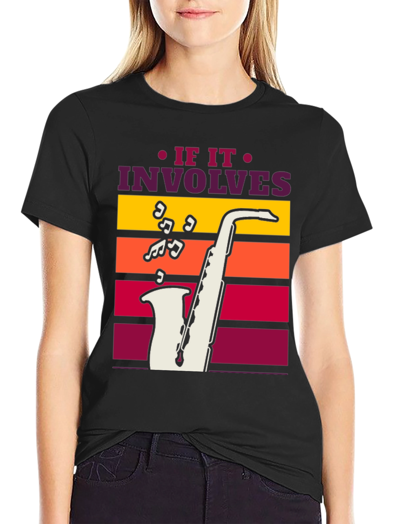 Black If It Involves Saxophone Black Graphic Tee view 2
