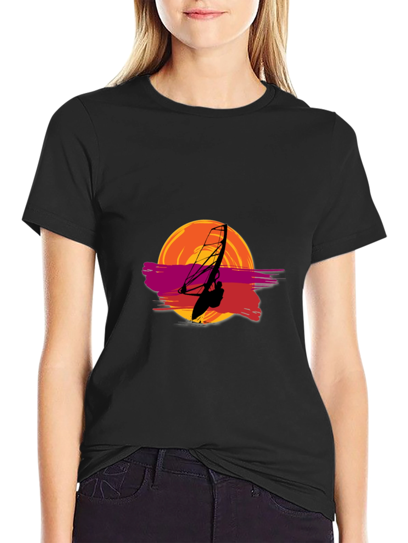 Black Sunset Windsurfer Graphic Tee view 2