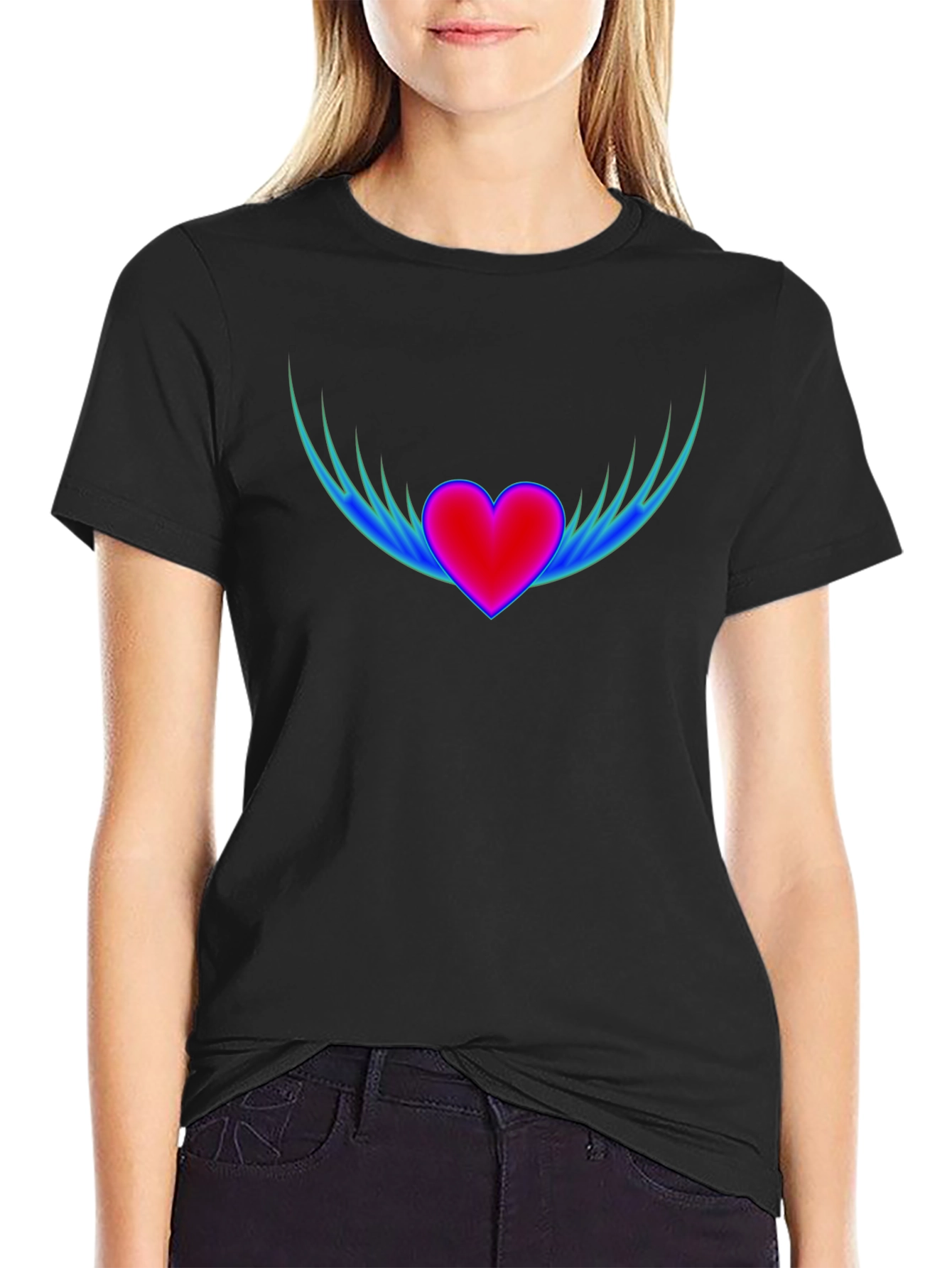 Black Heart Wings Graphic T-Shirt - Stylish Black Tee view 2