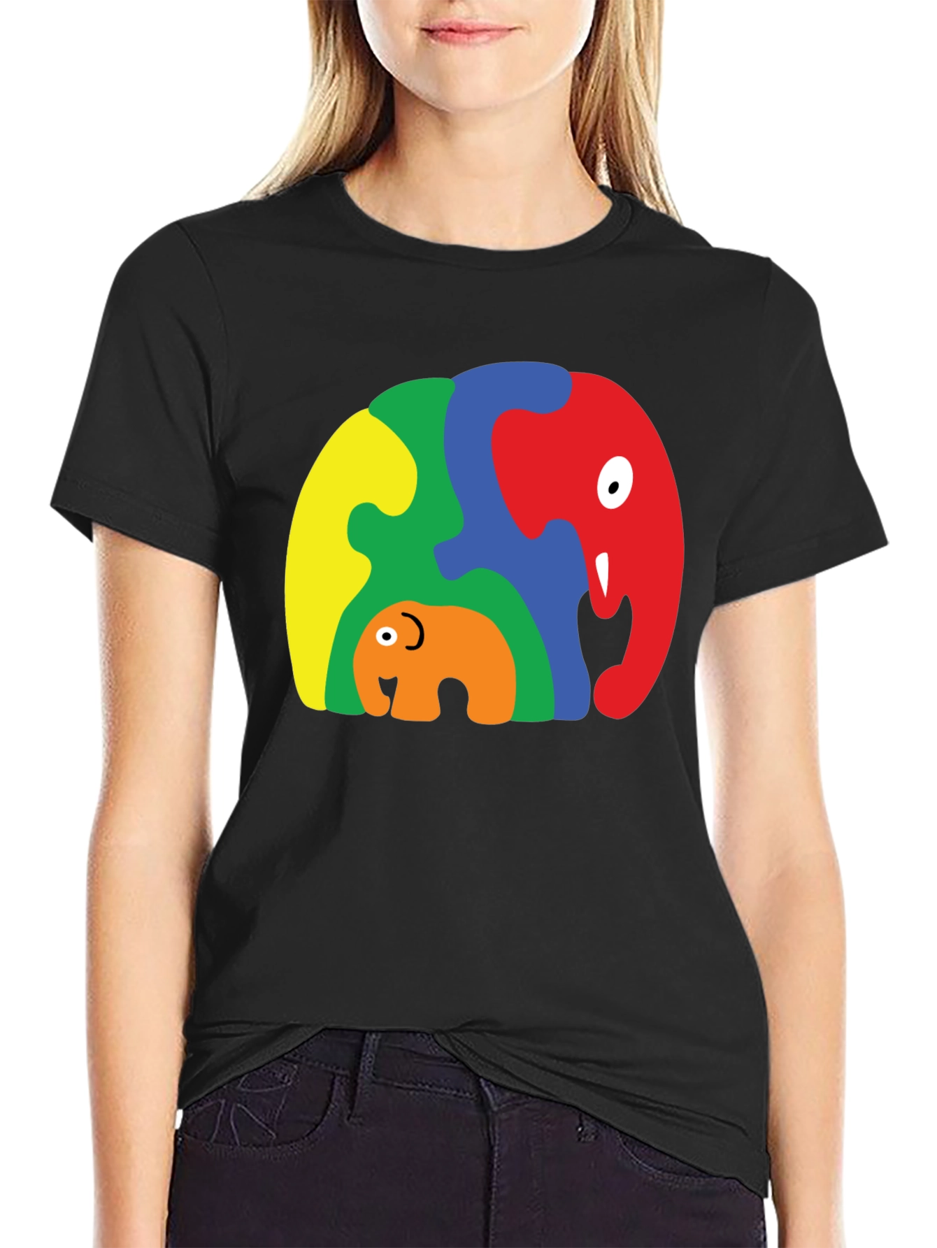 Puzzle Elephant Family Graphic Tee - Unique Design - 2