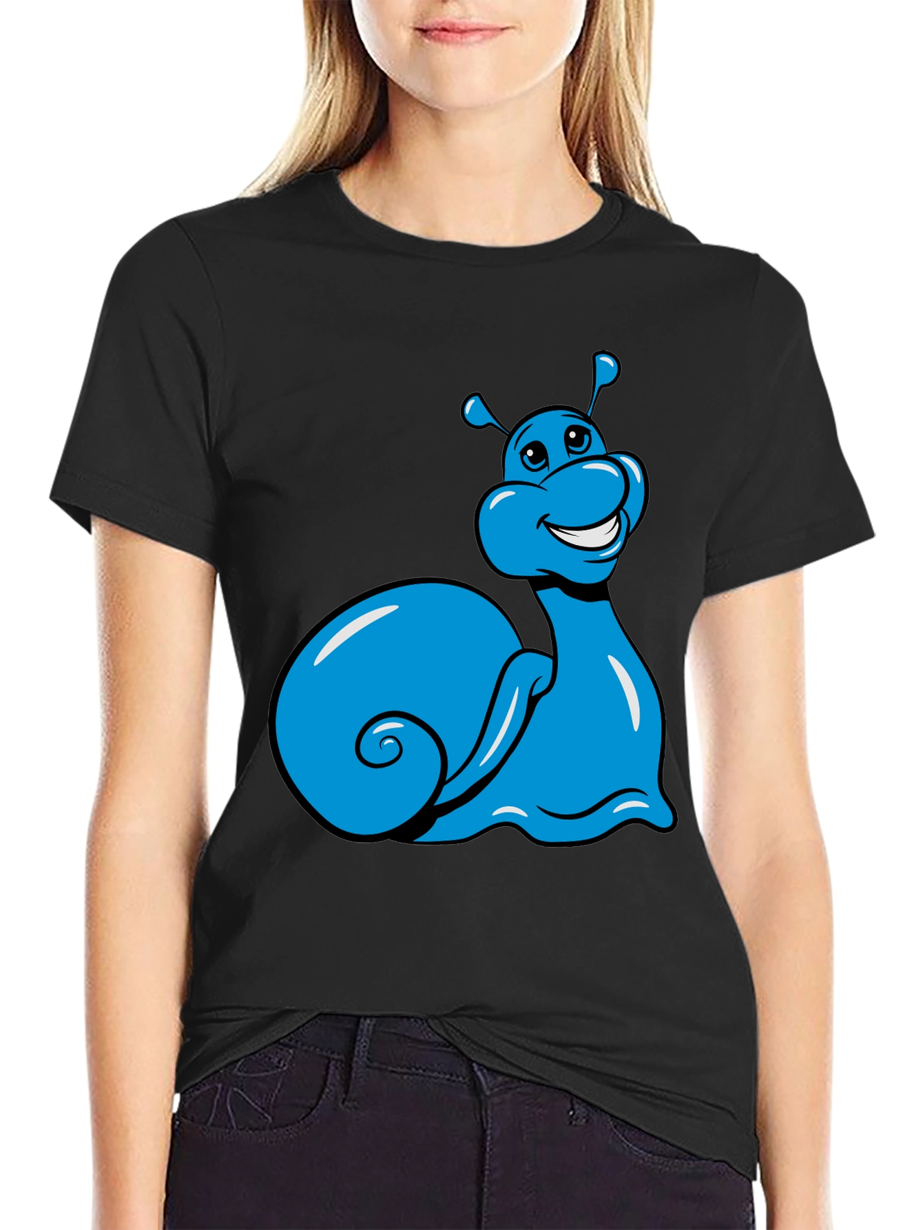 Black Blue Snail Graphic Tee - Black Casual T-Shirt view 2
