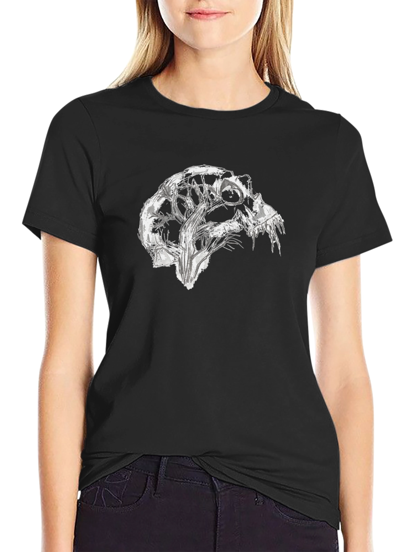 Black Abstract Skull Graphic Black T-Shirt view 2